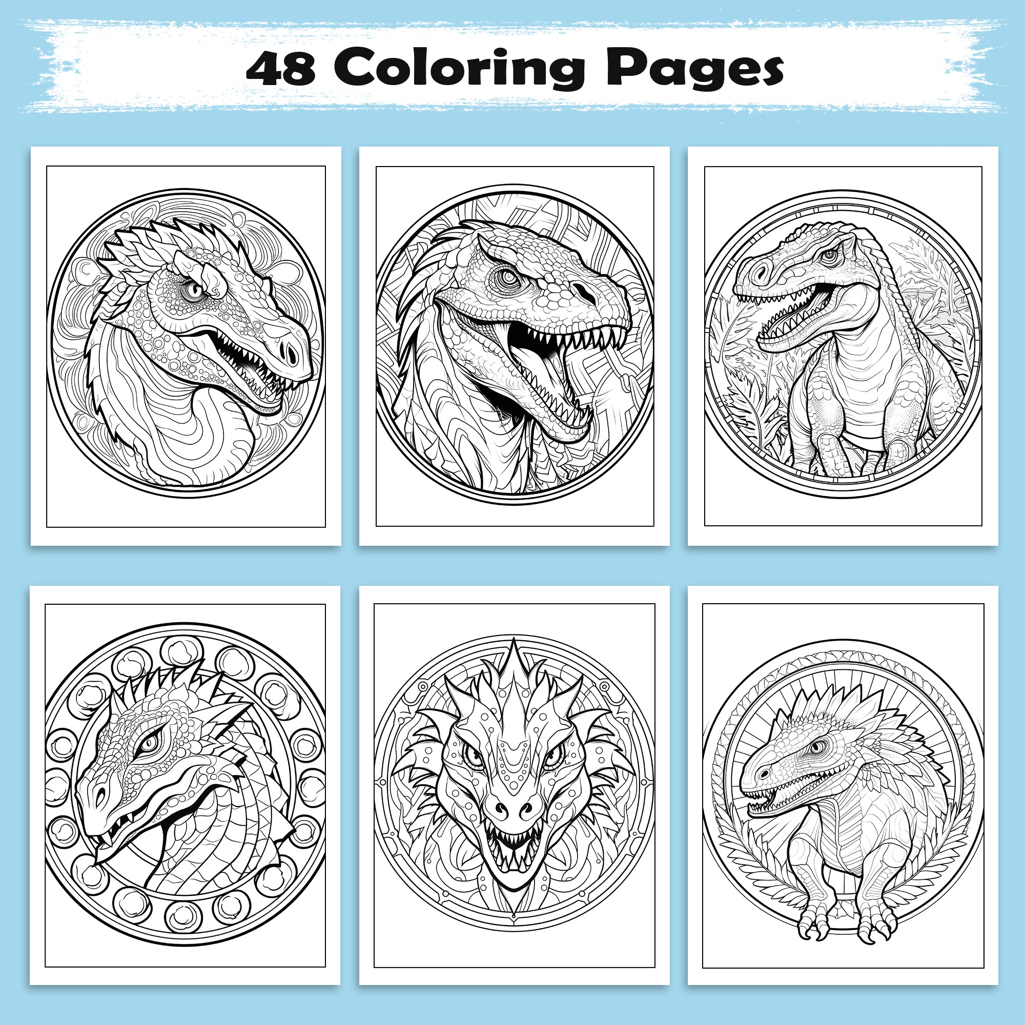 Prehistoric Mandalas Coloring Pages – 48 Intricate Dinosaur Designs for Adults