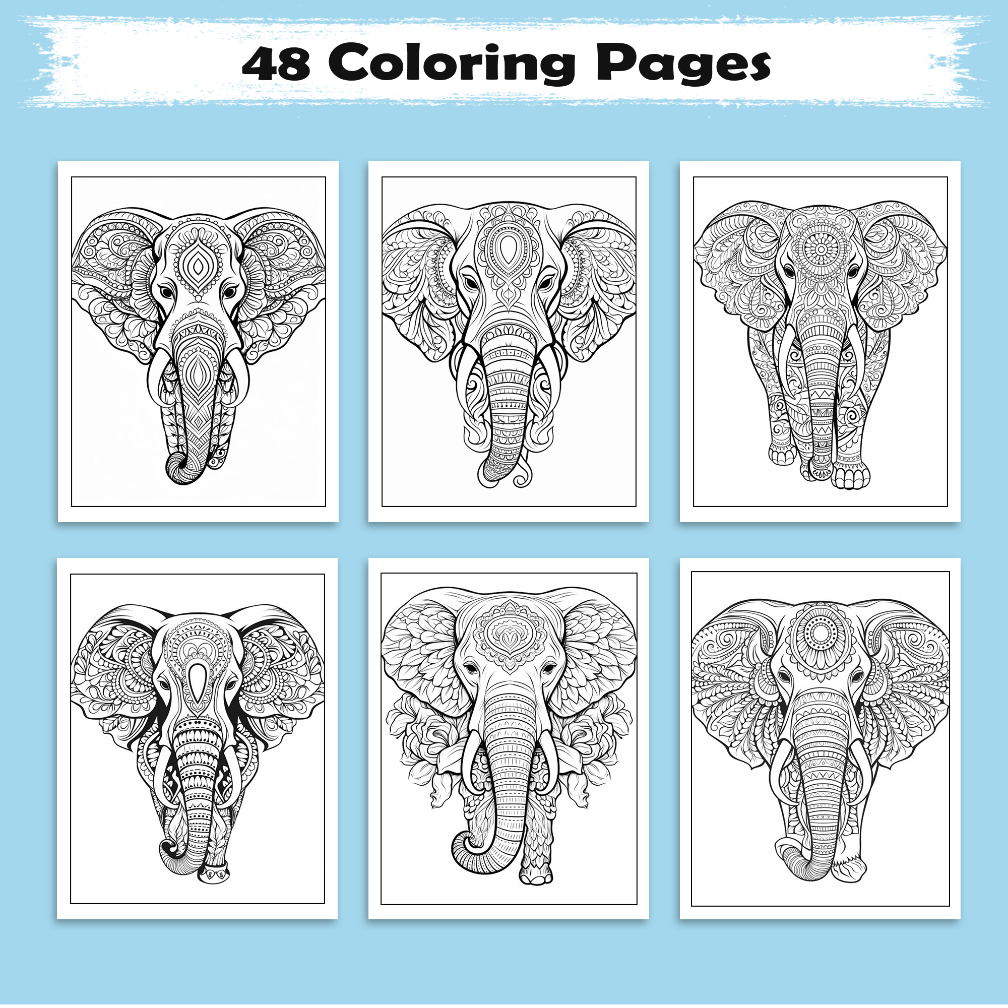 Majestic Elephants Mandala – Animal Coloring Pages – 48 Pages – Ornate Animal Designs, Bold Lines, Stress Relief – For Adults