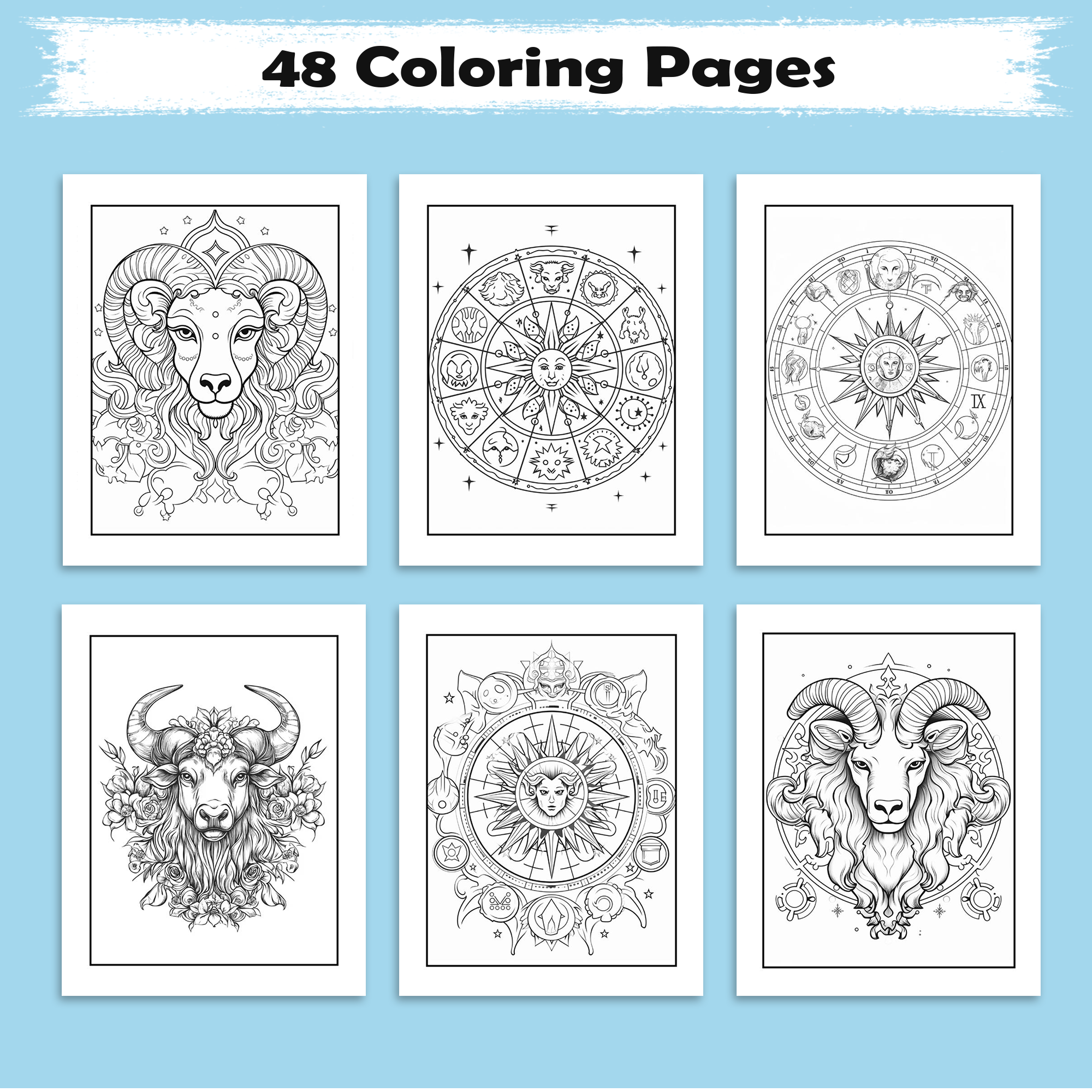 Starlit Zodiac Mandalas – Zodiac Coloring Pages – 48 Pages – Cosmic Patterns, Horoscope Magic – For Adults