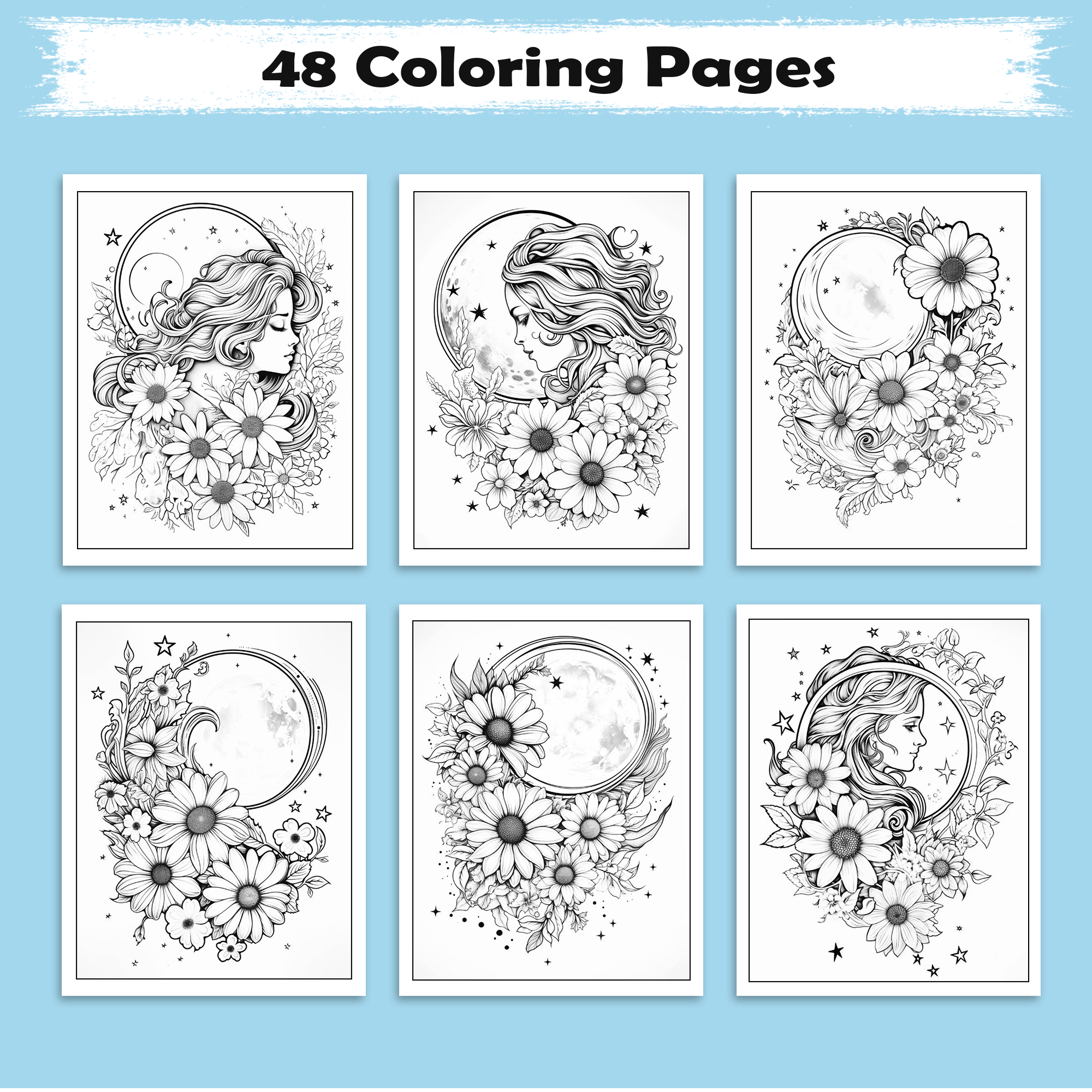 Moonlit Petals – Flower and Moon Coloring Pages – 48 Pages – Feminine, Magical, Nature-Inspired Beauty – For Adults