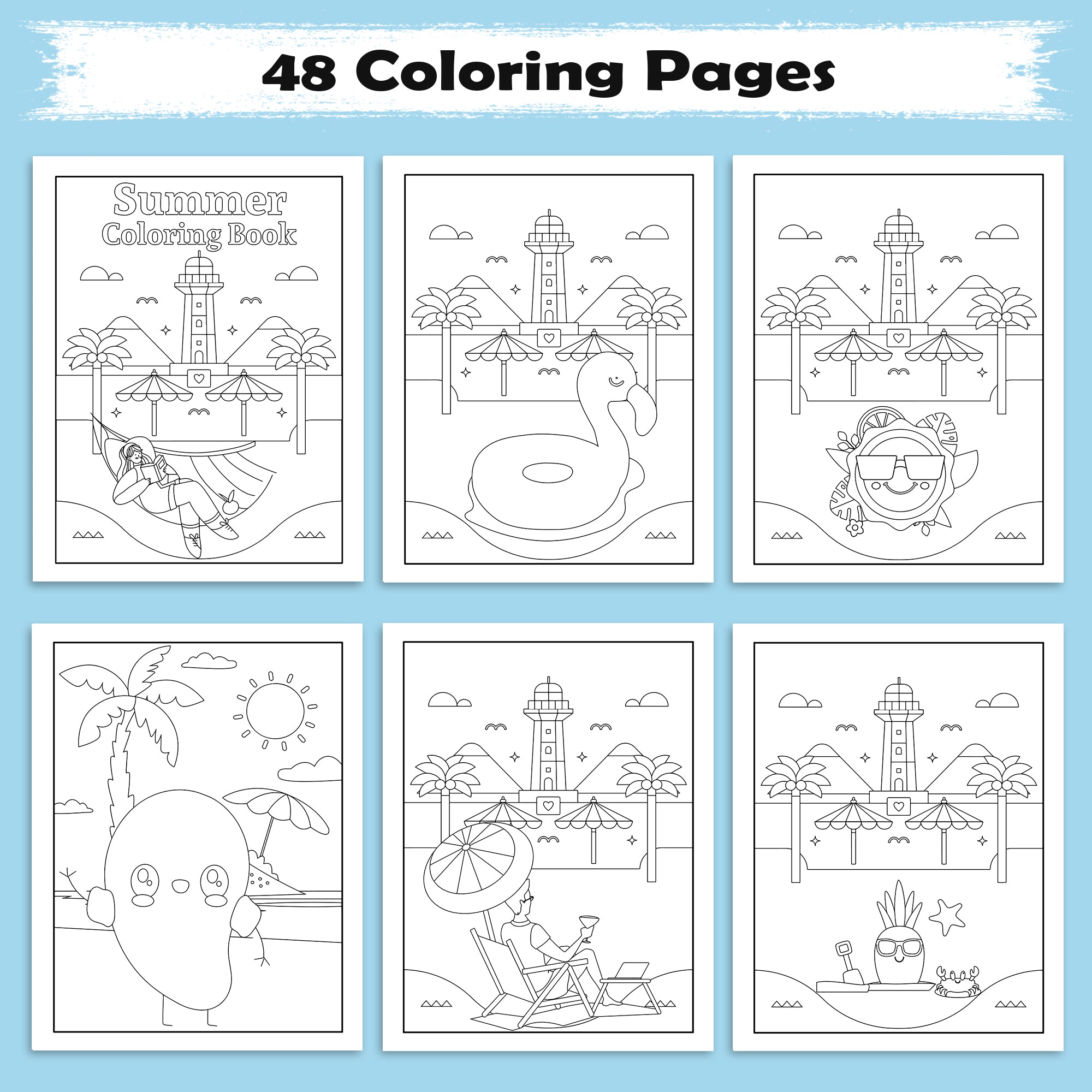 Hawaii Chill Time Coloring Pages – 48 Summer Beach Scenes for Kids