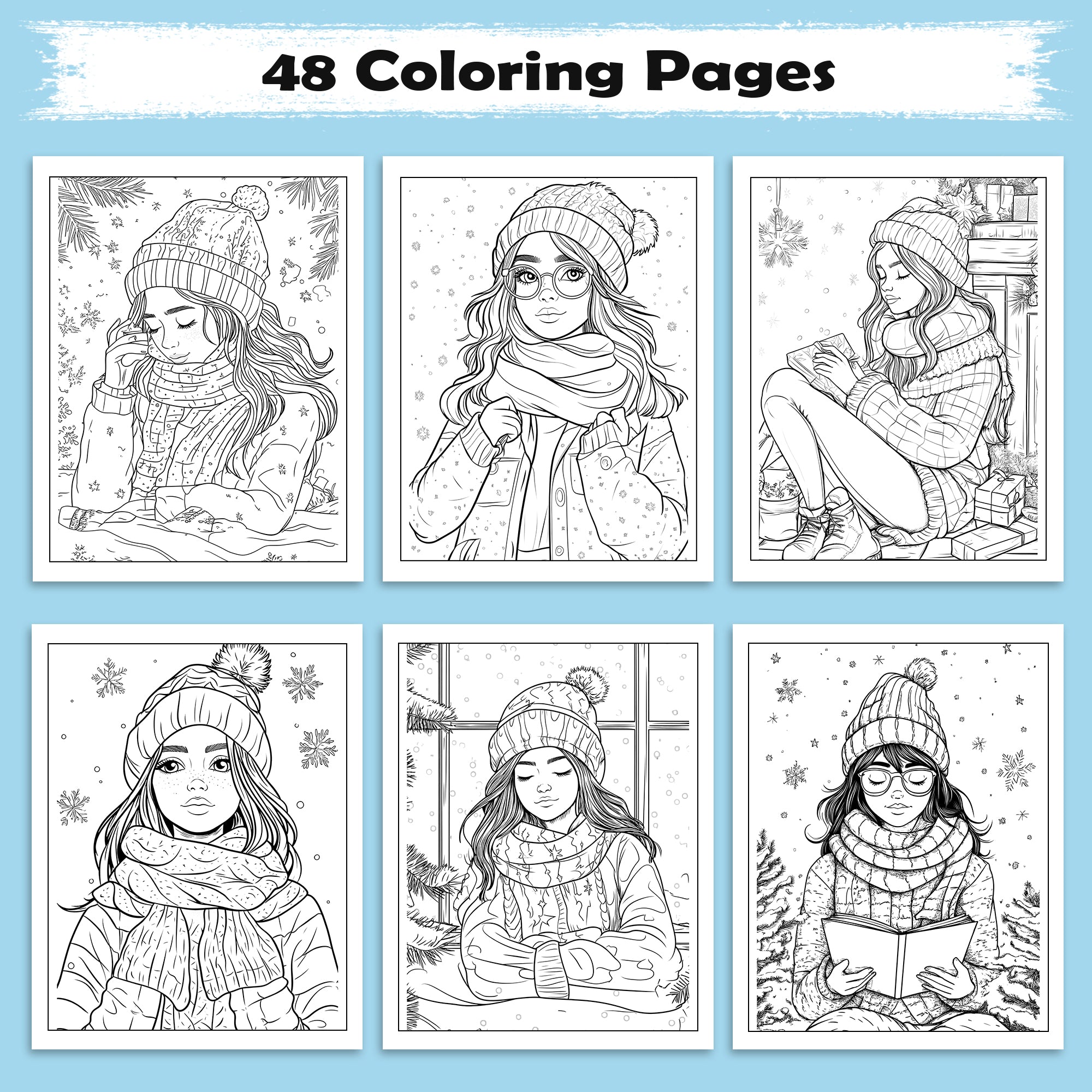 Whimsical Cozy Girl Coloring Pages – 48 Calm & Pretty Designs for Adults