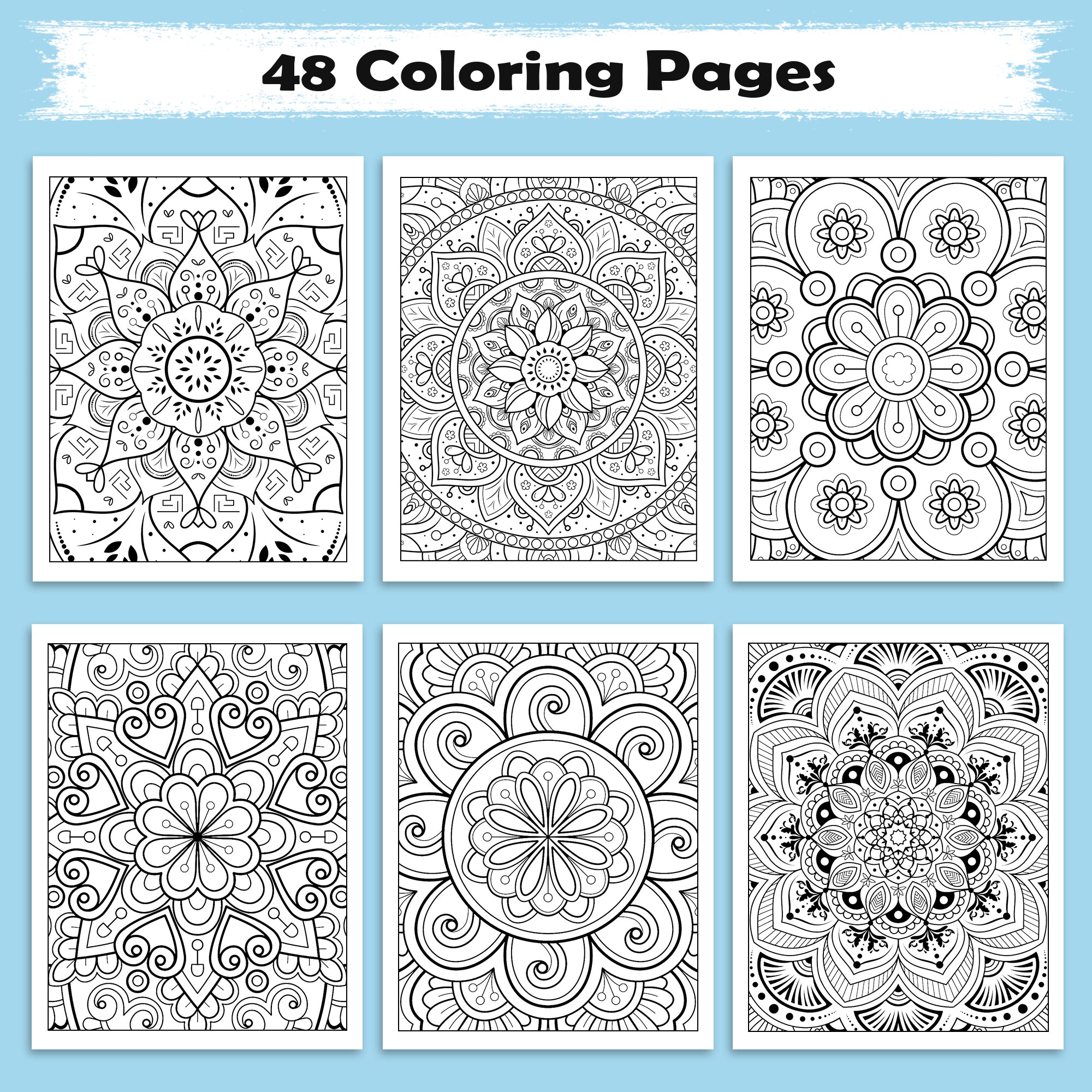 Radiant Bloom Mandalas Coloring Pages – 48 Floral Pattern Designs for Adults