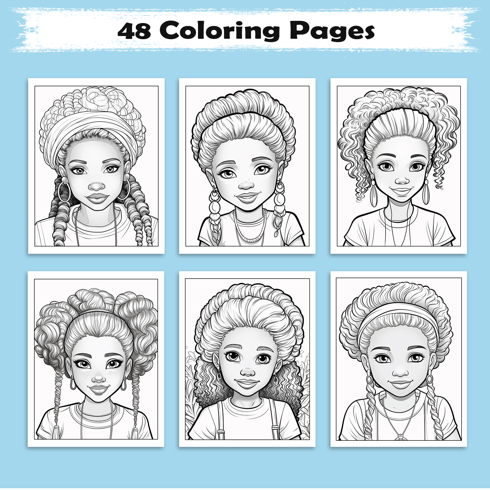 Radiant Roots – Black Girl Coloring Pages – 48 Pages – Braids, Curls, Crowns – For Kids