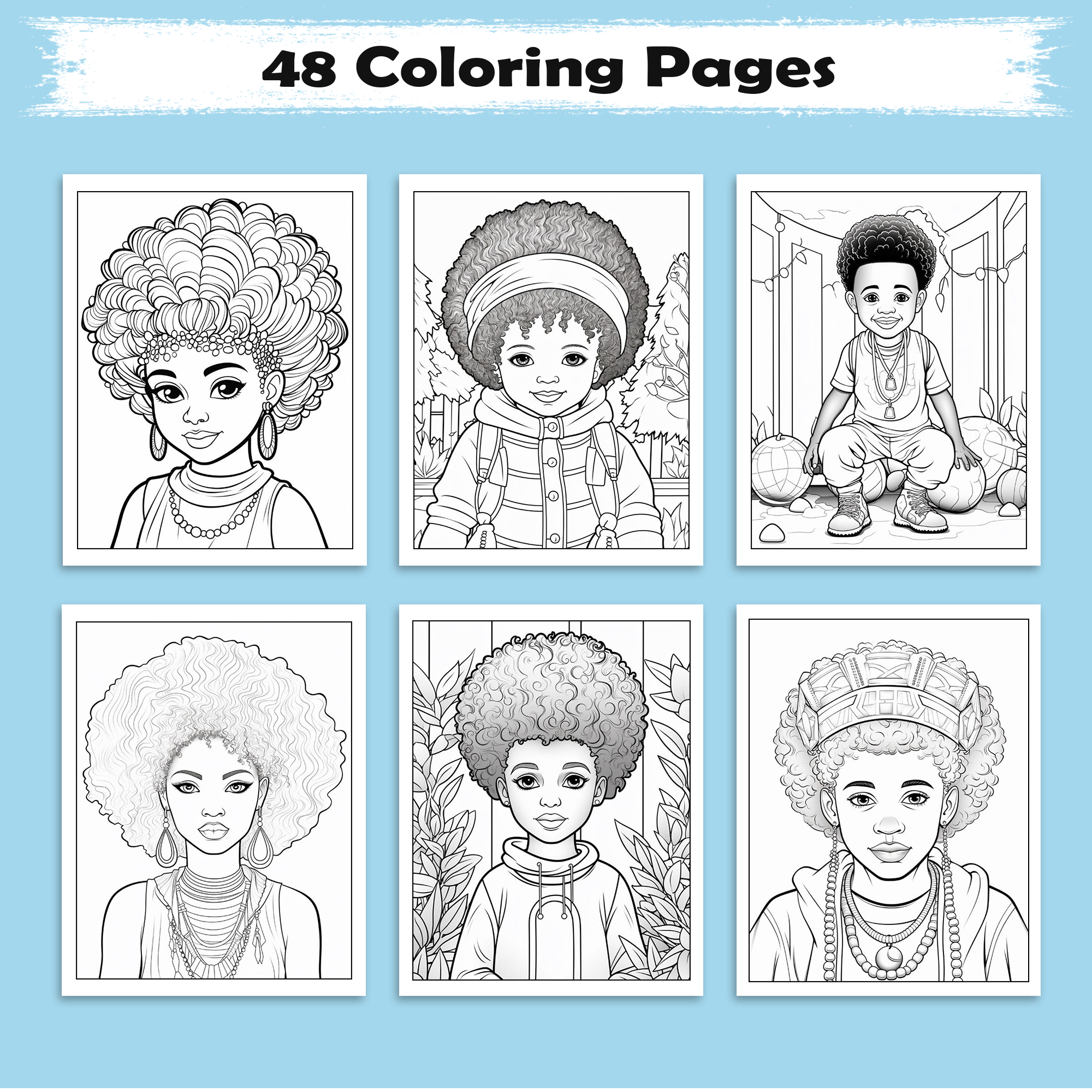 Curly Crown Queens – Black Girl Coloring Pages – 48 Pages – Afro Hair, Style & Confidence – For Kids