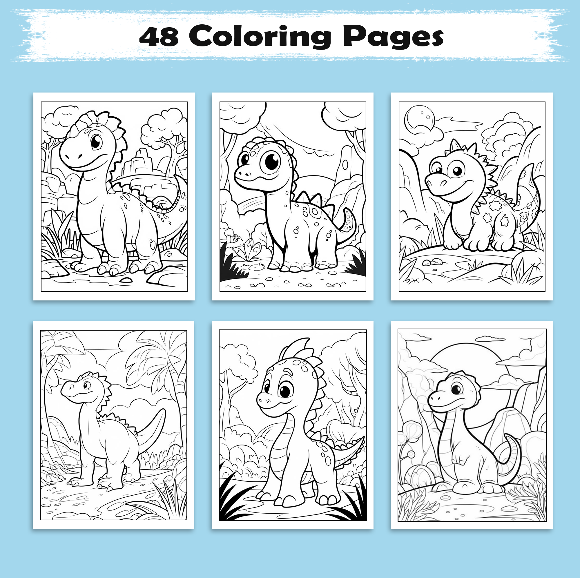 Tiny Dino Friends Coloring Pages – 48 Cute, Smiling, Beginner-Friendly Dinosaurs – For Kids