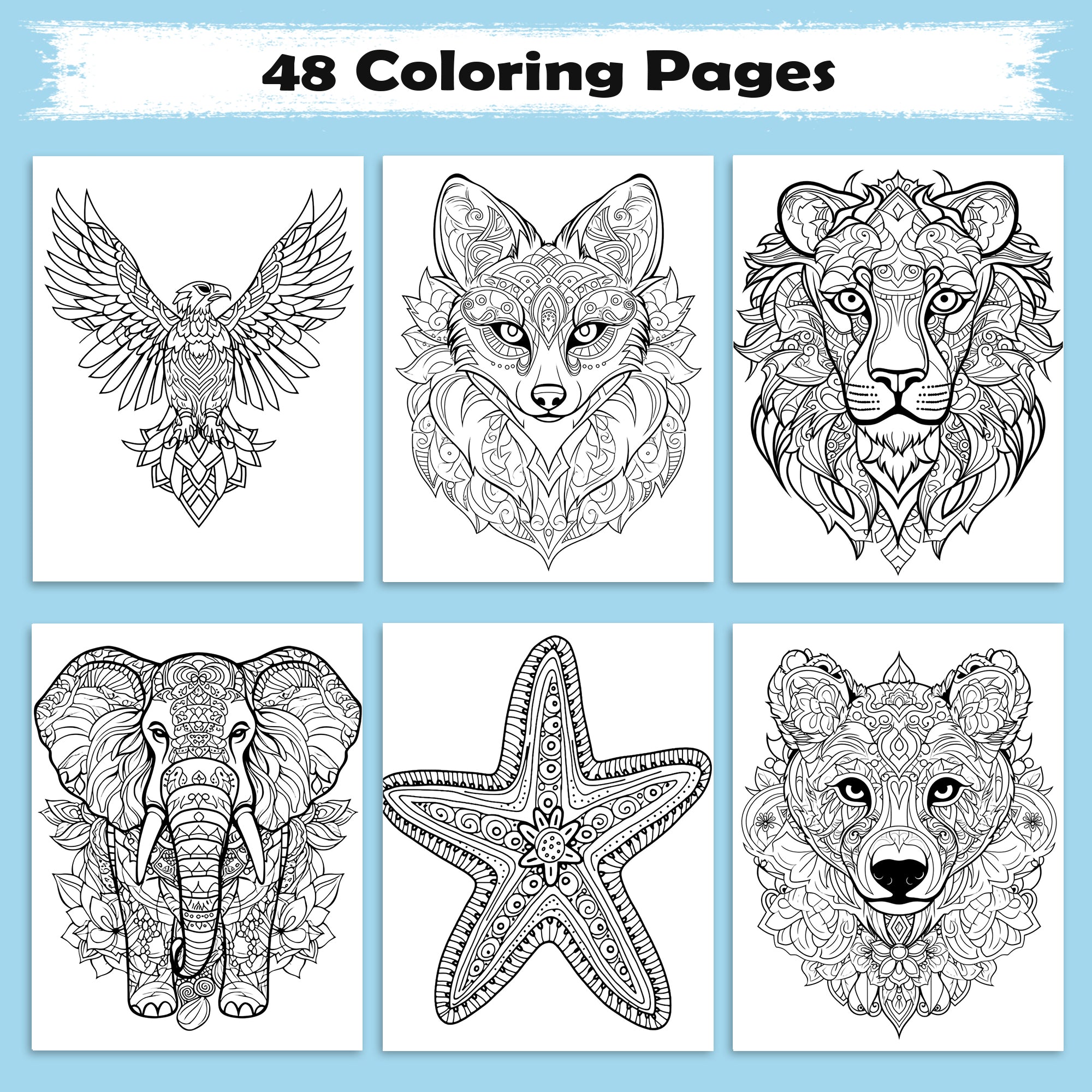 Mandala Creatures – Animals Coloring Pages – 48 Pages – Detailed Animal Mandalas, Artistic Zen Designs, Stress Relief – For Adults