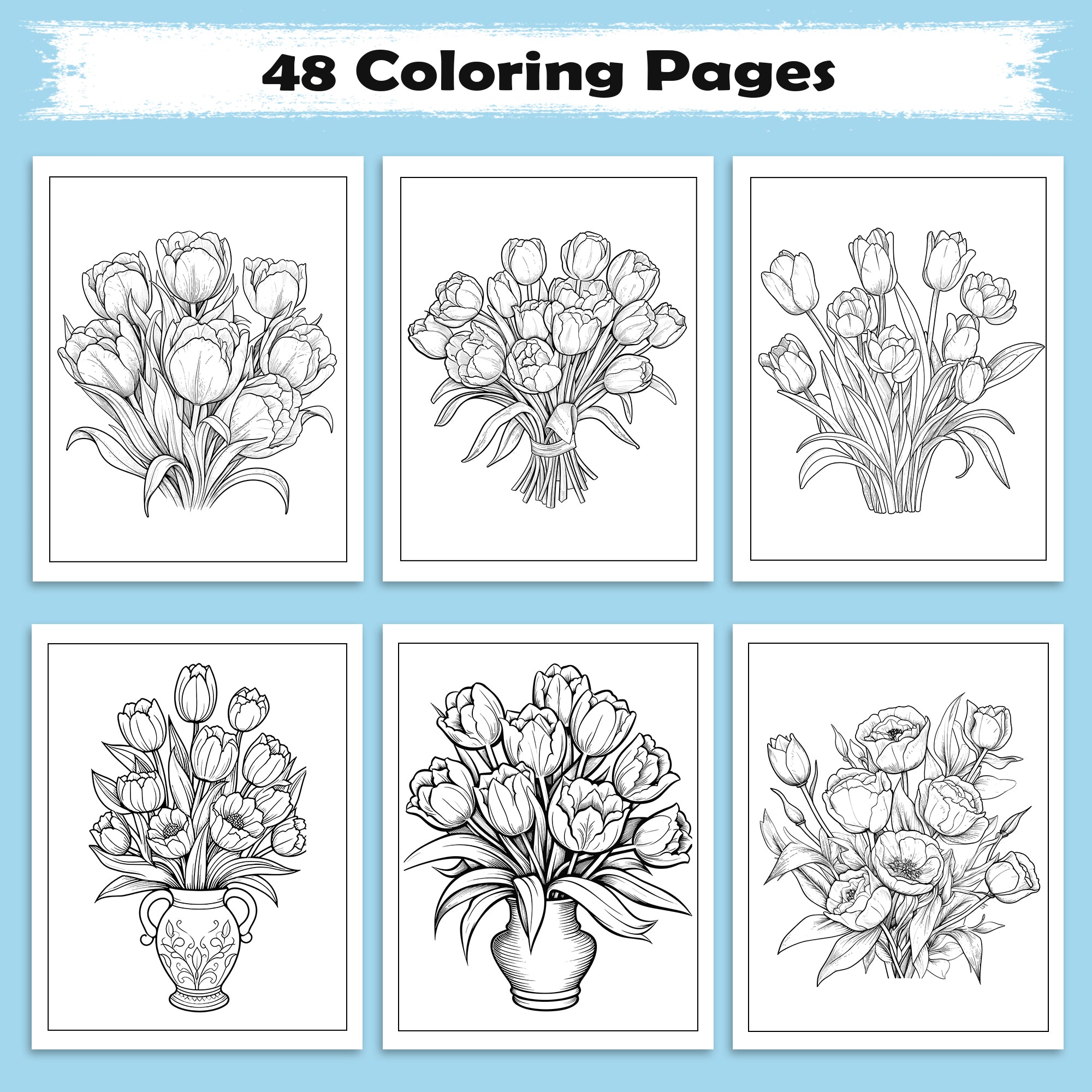 Tulip Whispers Coloring Pages – 48 Relaxing Floral Illustrations for Adults