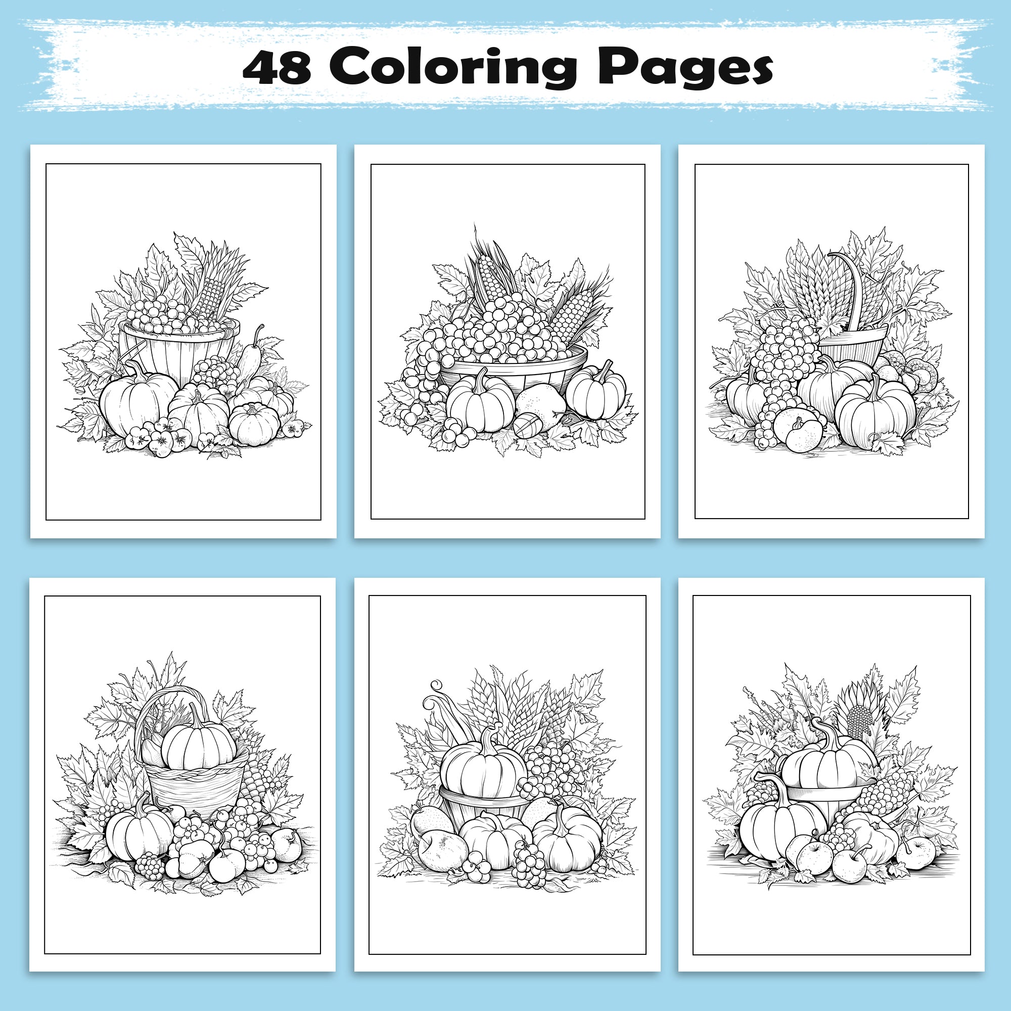 Pumpkin Bloom Delight Coloring Pages – 48 Pages – Pumpkins, Autumn Flowers, Harvest Garden Designs – For Adults
