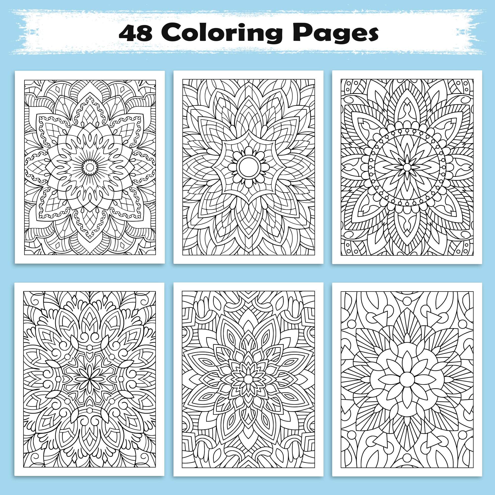 Sacred Bloom Mandalas – Mandala Coloring Pages – 48 Pages – Floral, Detailed, Stress Relief Designs – For Adults