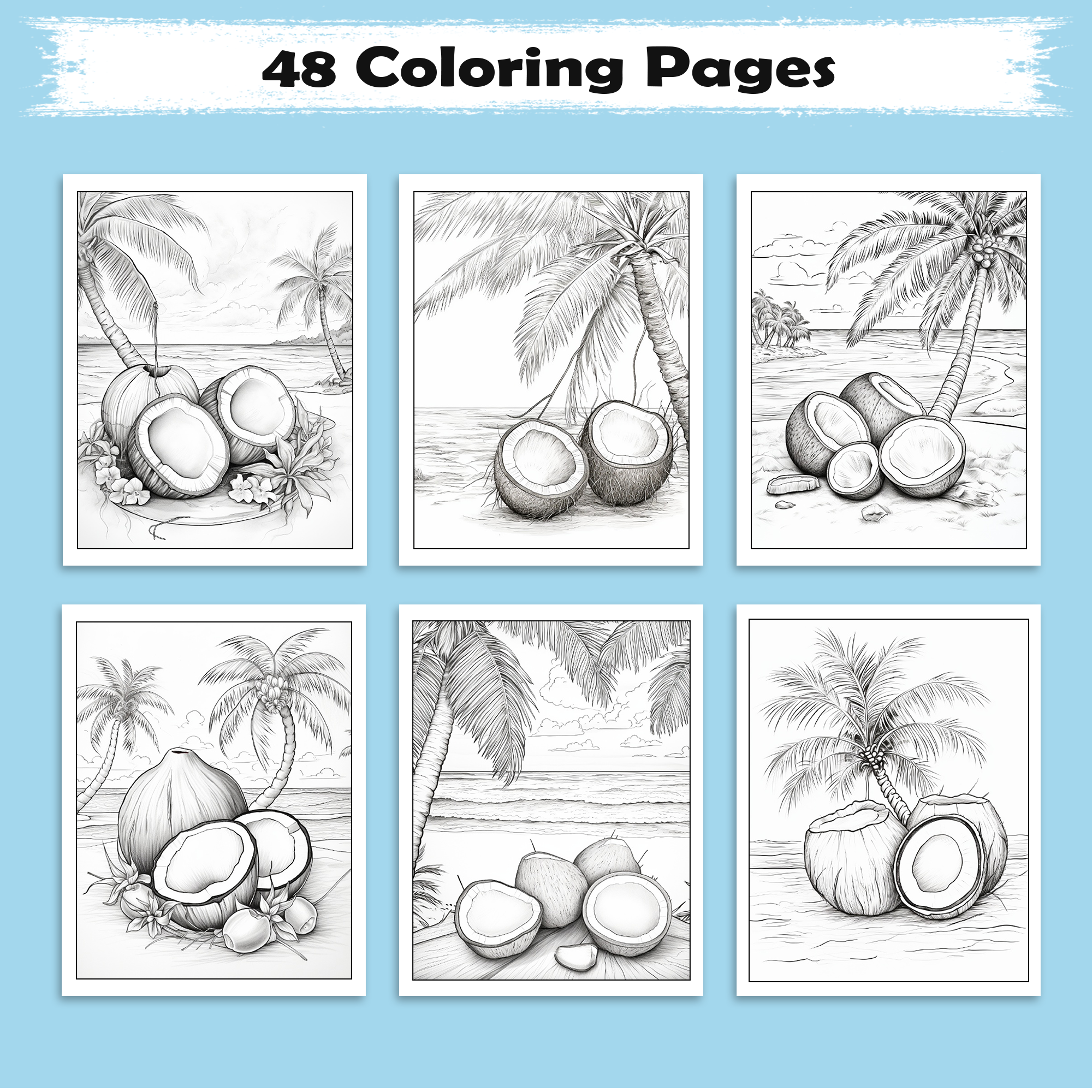 Coconut Dreams Hawaii Coloring Pages – 48 Tropical Beach Scenes for Adults