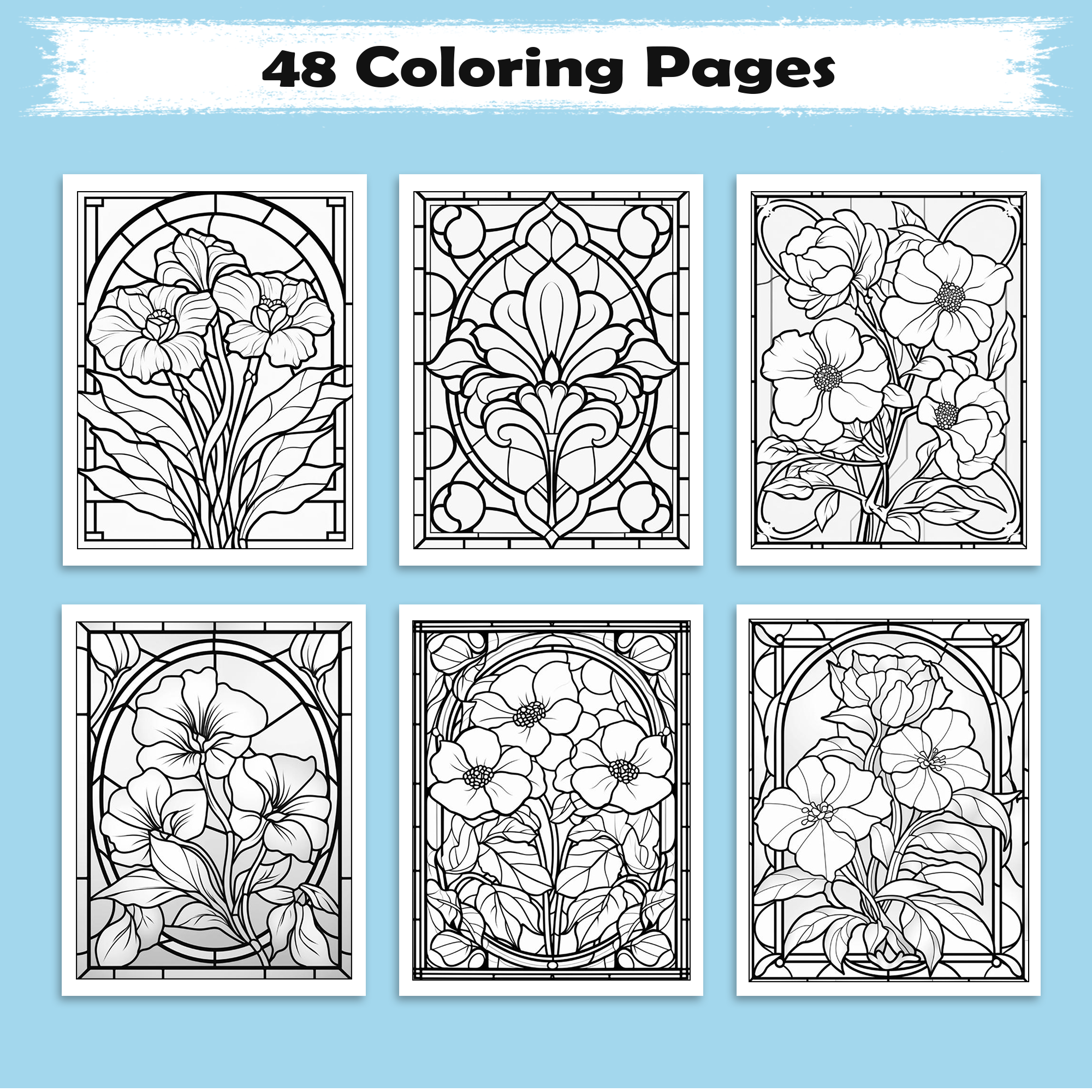 Floral Radiance – Mandala Coloring Pages – 48 Pages – Bold Lines, Intricate Flowers, Stained Glass Look, Single-Sided – For Adults