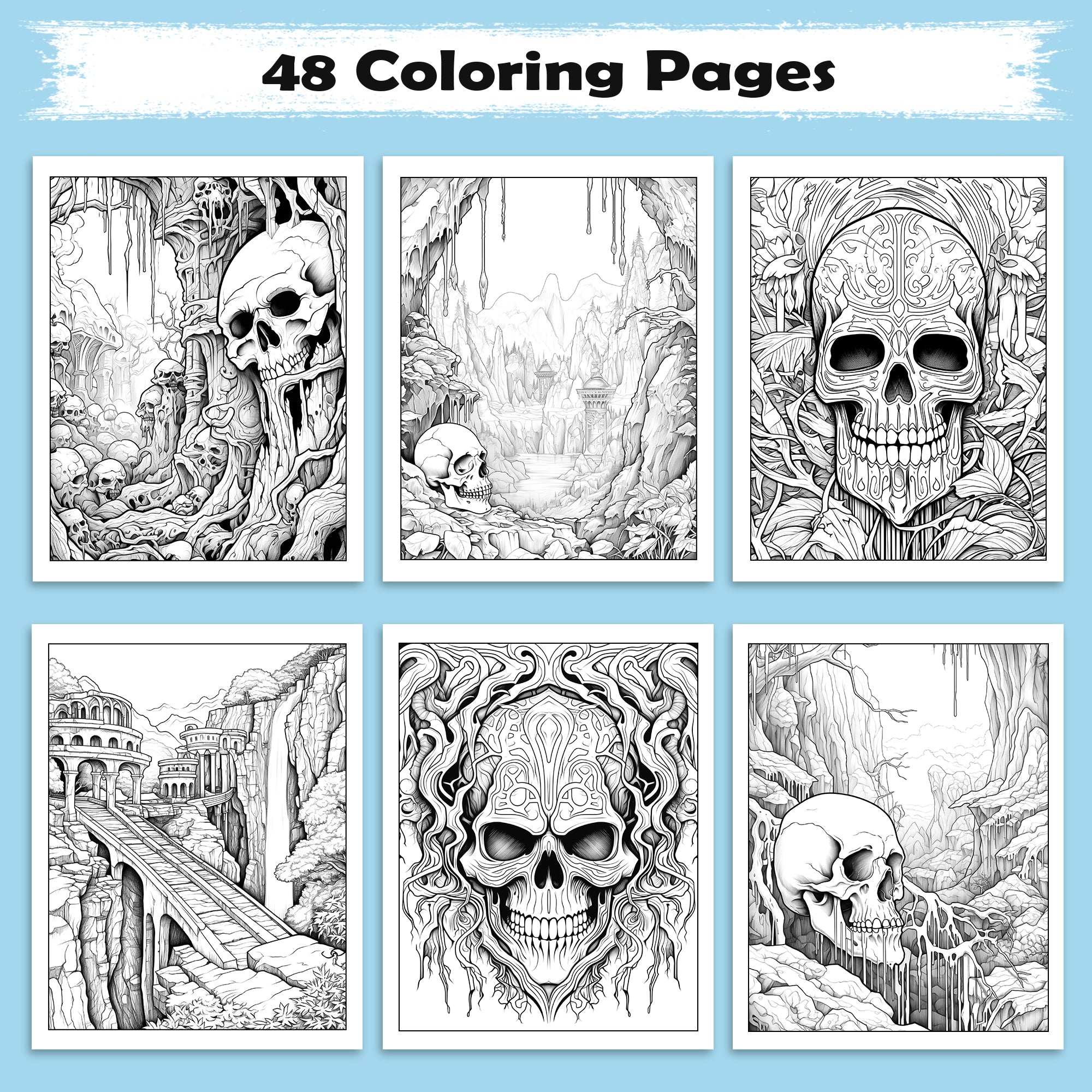 Whispers of the Dead Coloring Pages – 48 Gothic Skull Designs – For Adults