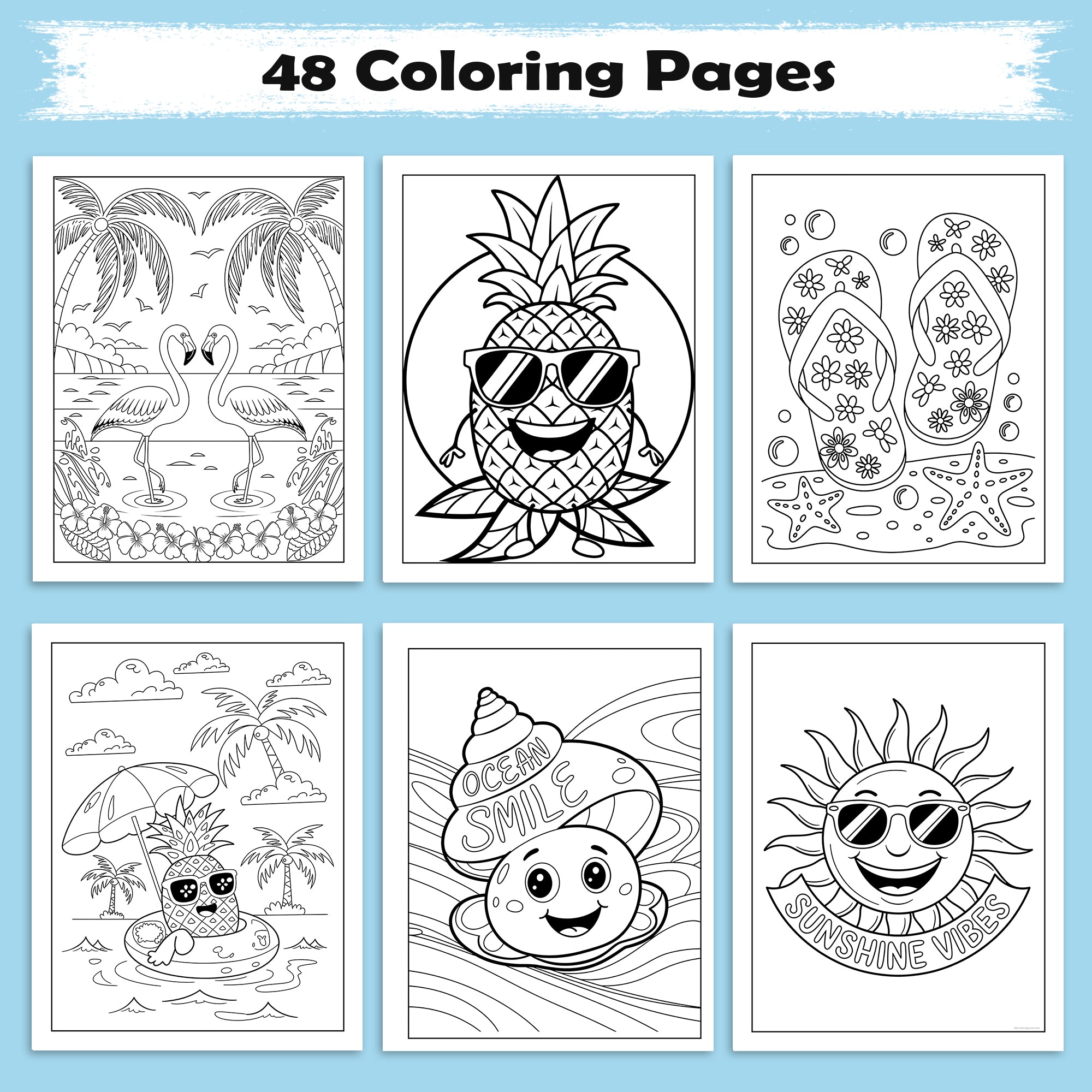 Aloha Adventures Coloring Pages – 48 Cute Beach & Ocean Scenes for Kids