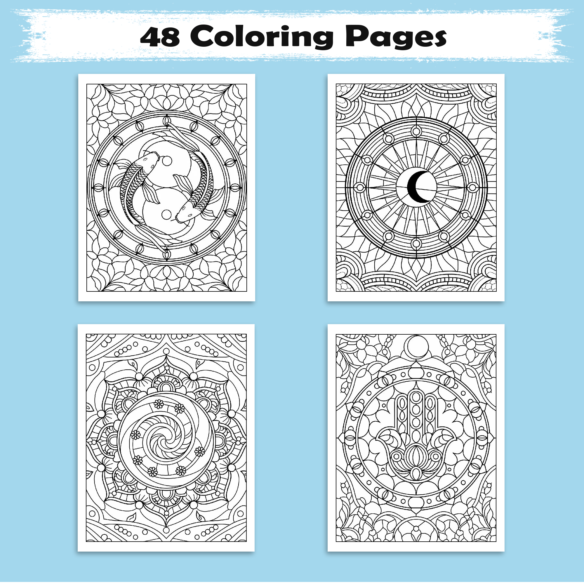Sacred Window Mandalas – Mandala Coloring Pages – 48 Pages – Bold, Geometric, Stained Glass Style – For Adults