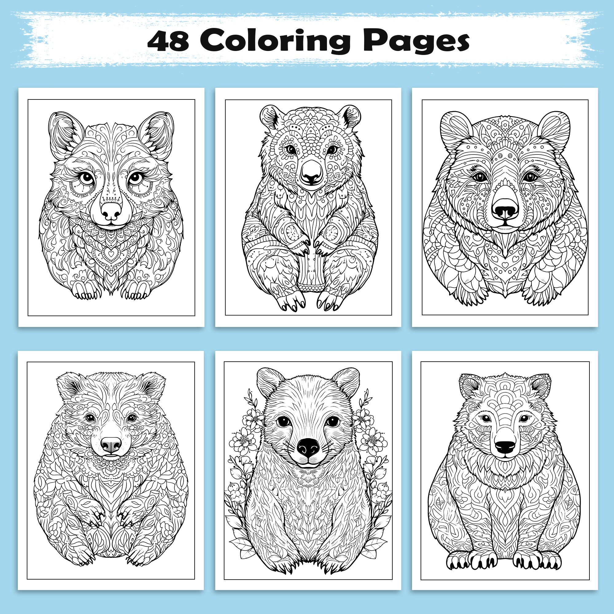Mystic Bear Coloring Pages – 48 Mandala Animal Designs for Adults