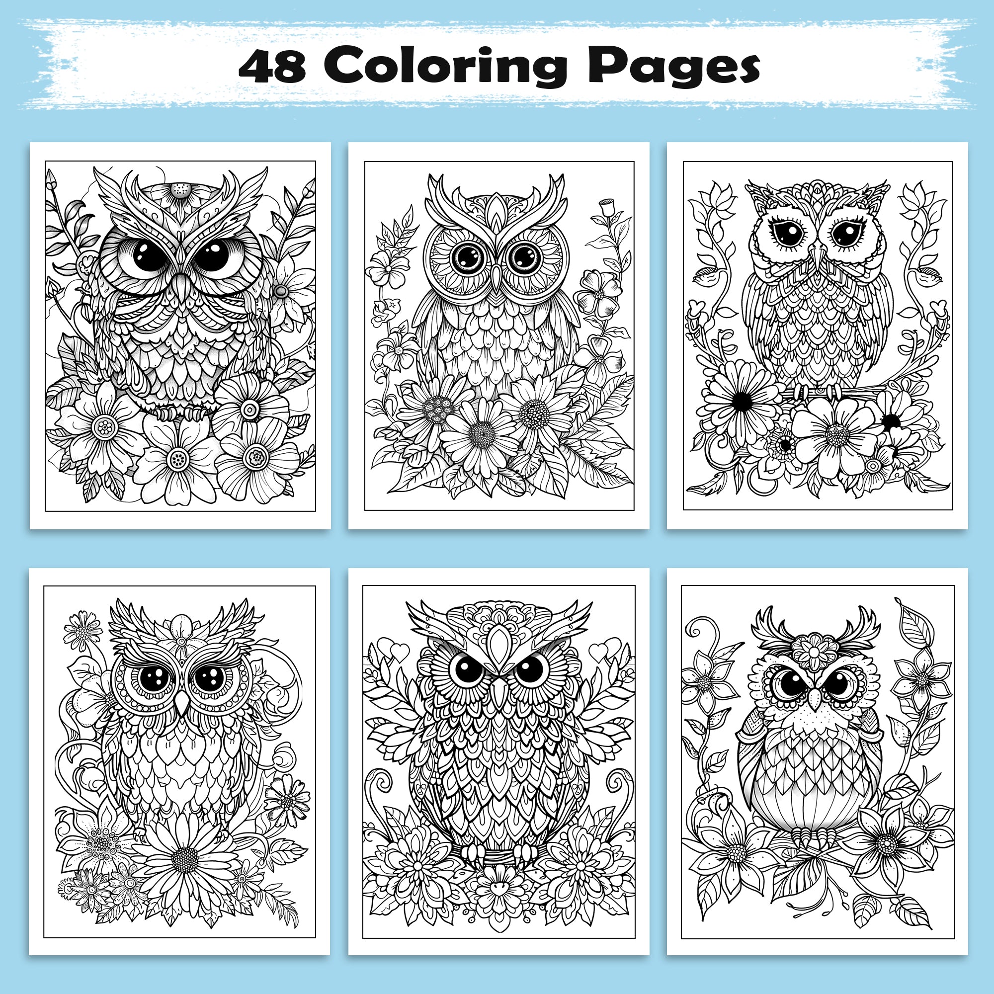 Floral Owls Coloring Pages – 48 Mandala-Inspired Bird Designs for Adults