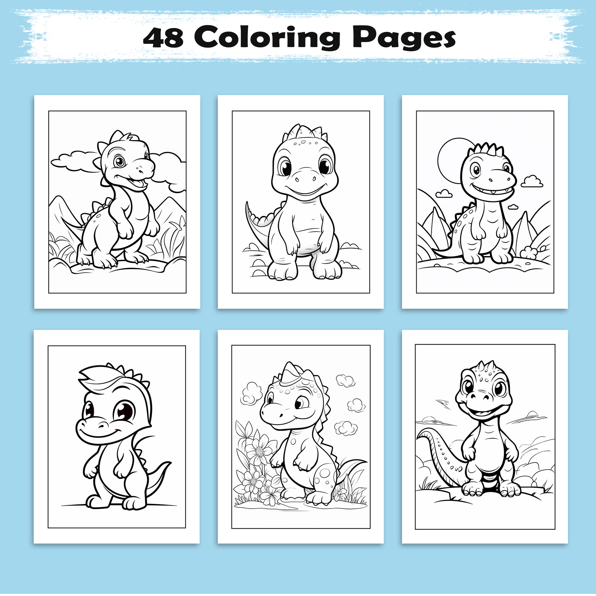 Baby Dinos at Play Coloring Pages – 48 Adorable Prehistoric Moments – For Kids