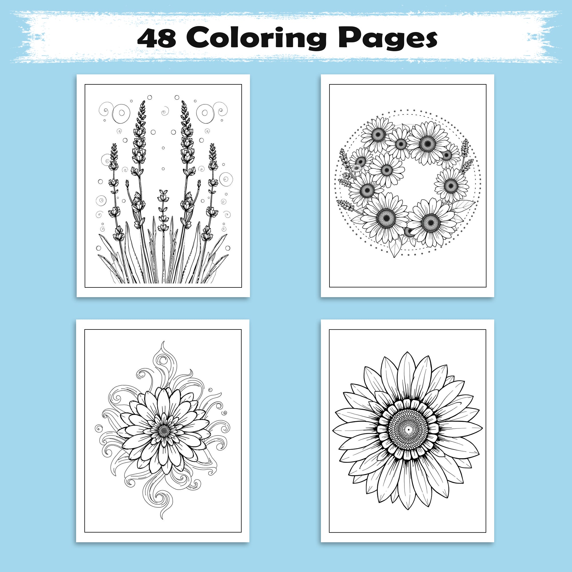 Serene Petal Patterns – Flower Coloring Pages – 48 Pages – Gentle Blooms with Elegant Waves, Circles & Light Motifs – For Adults
