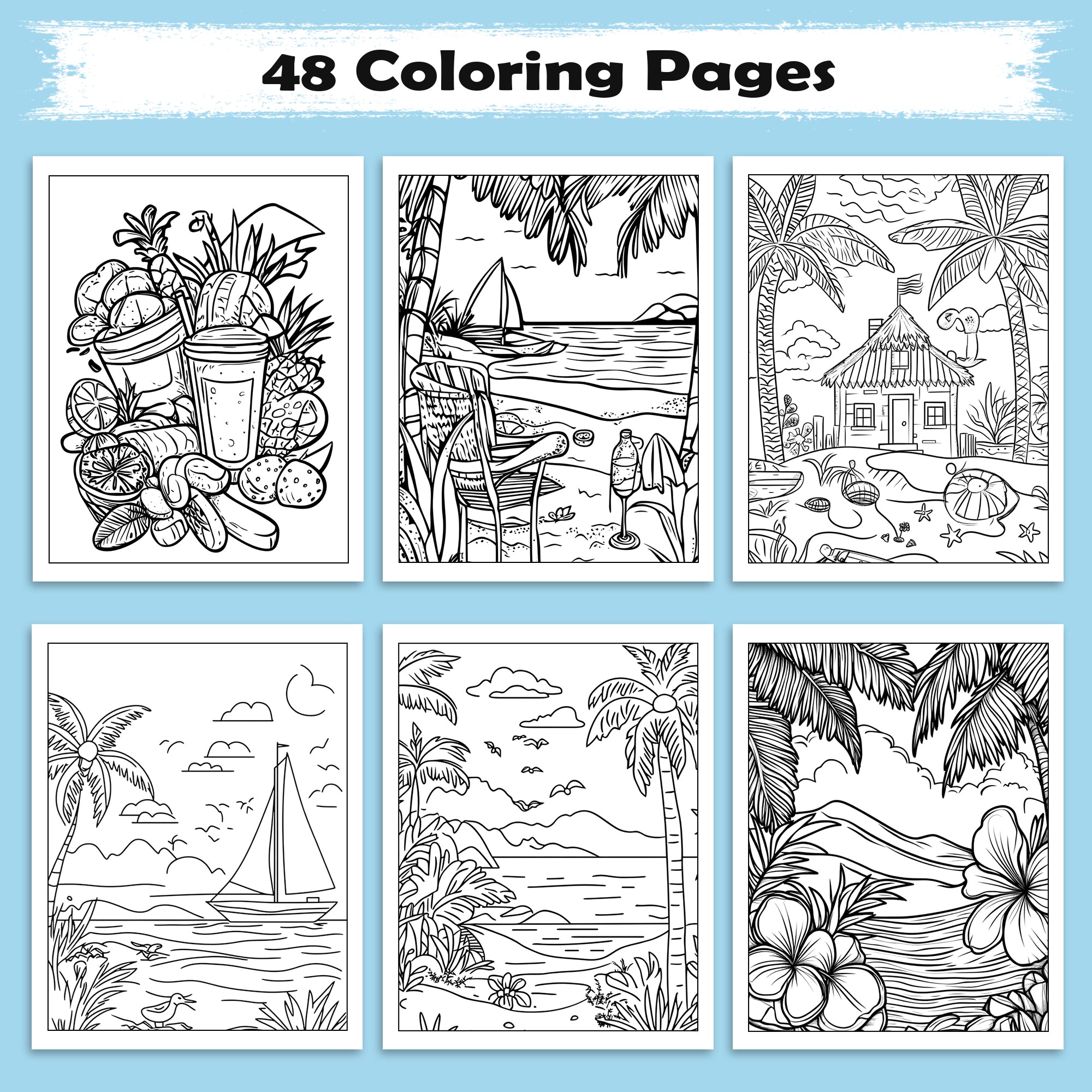 Hawaii Vibes Coloring Pages – 48 Fun and Scenic Beach Designs for Adults