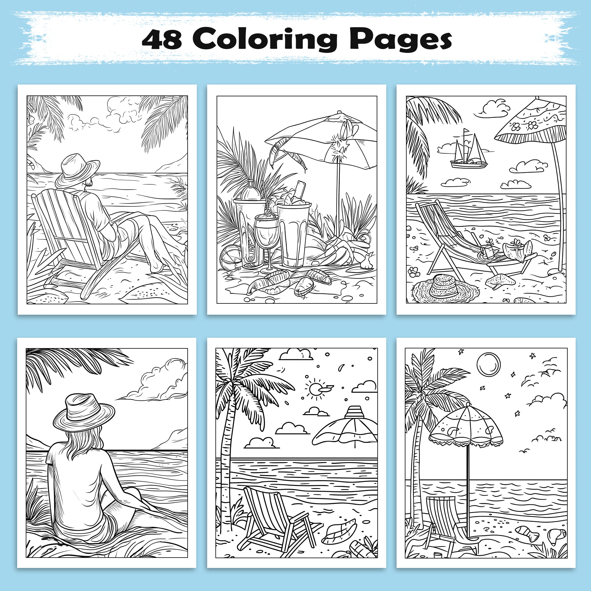 Hawaii Chill Vibes Coloring Pages – 48 Relaxing Summer Scenes for Adults