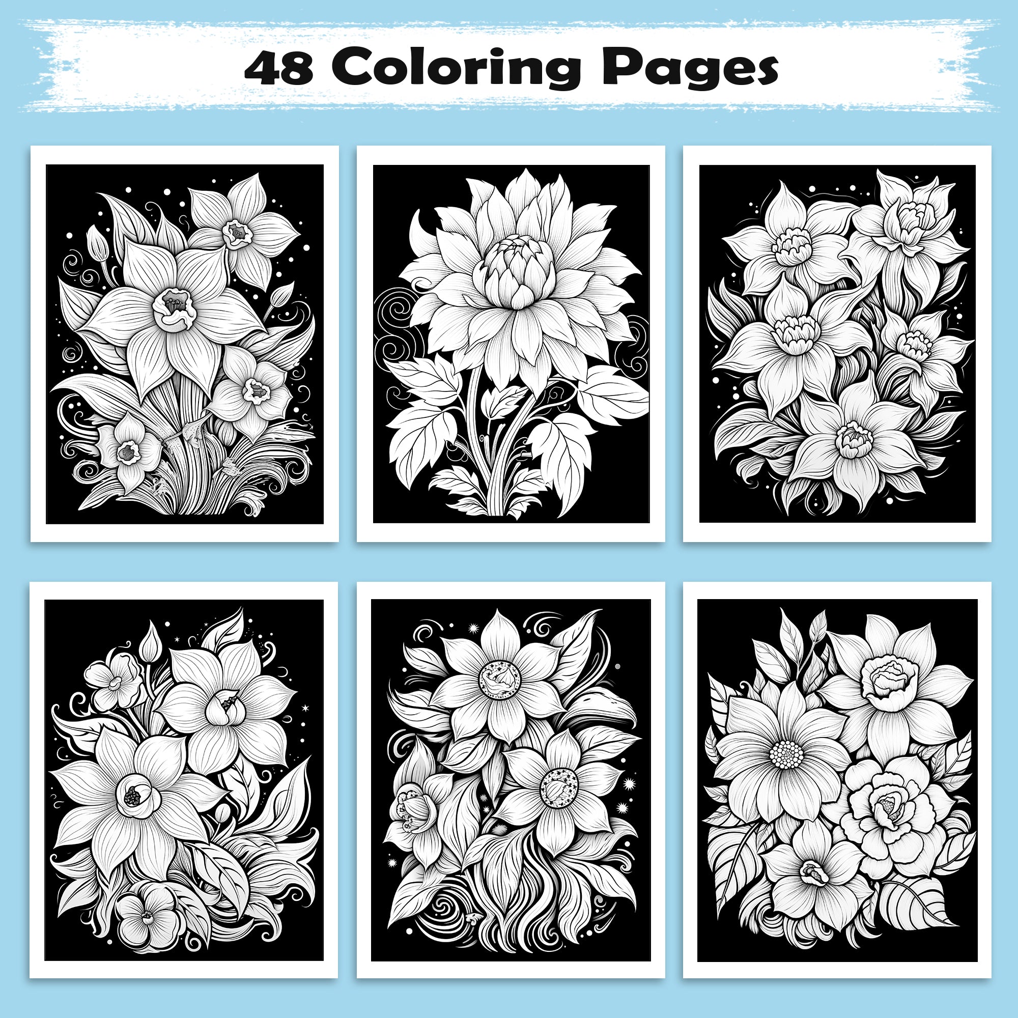 Twilight Petals Coloring Pages – 48 Elegant Night Flowers for Adults