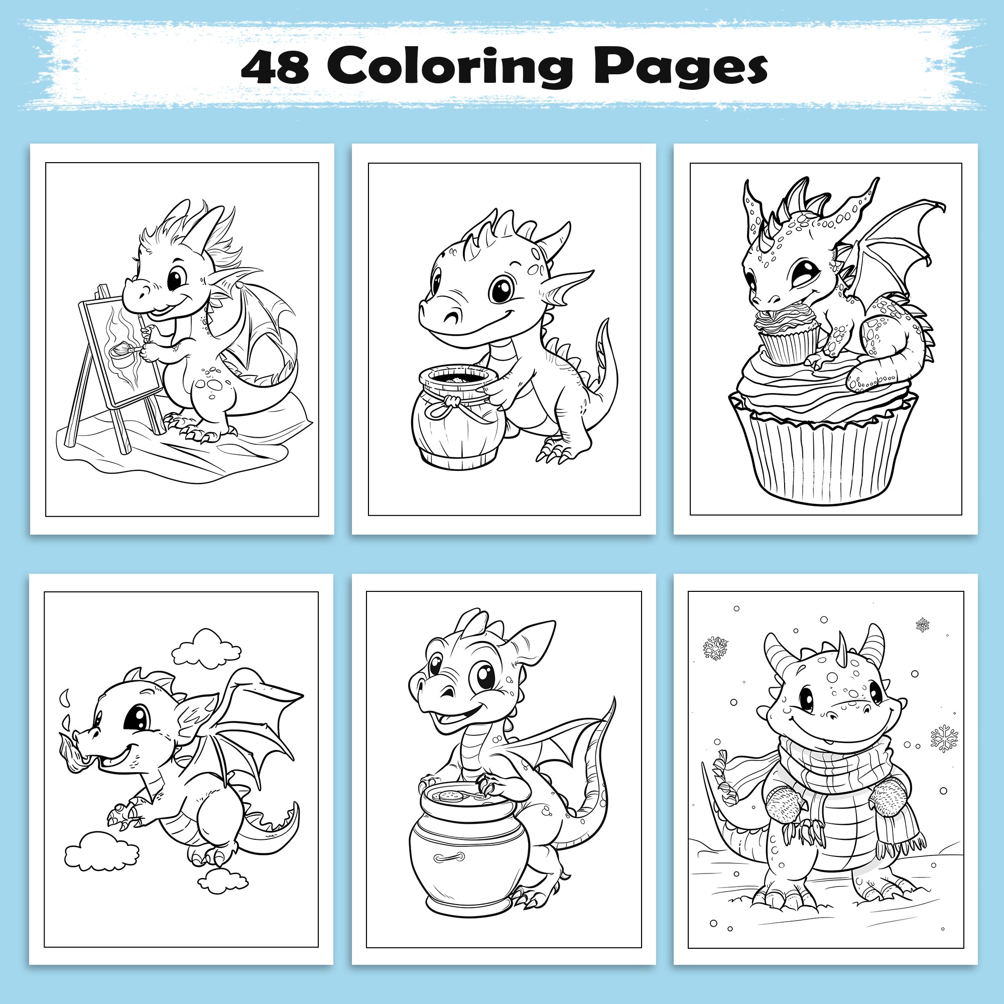 Kawaii Dinosaur World – Cute Dino Adventure Coloring Pages – 48 Pages – Magical, Fun, Easy to Color – For Kids