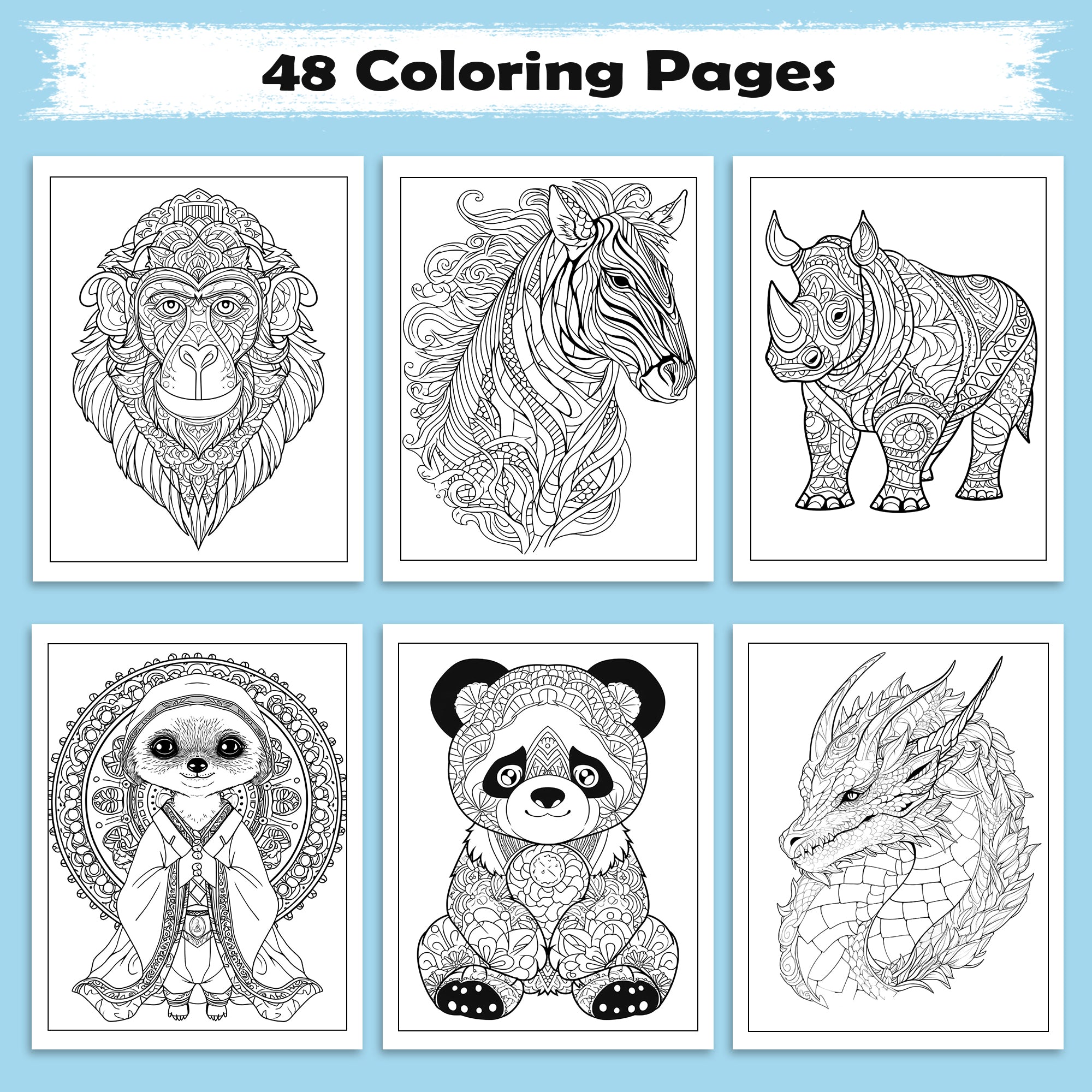 Mandala Animal Kingdom Coloring Pages – 48 Intricate Wildlife Designs for Adults