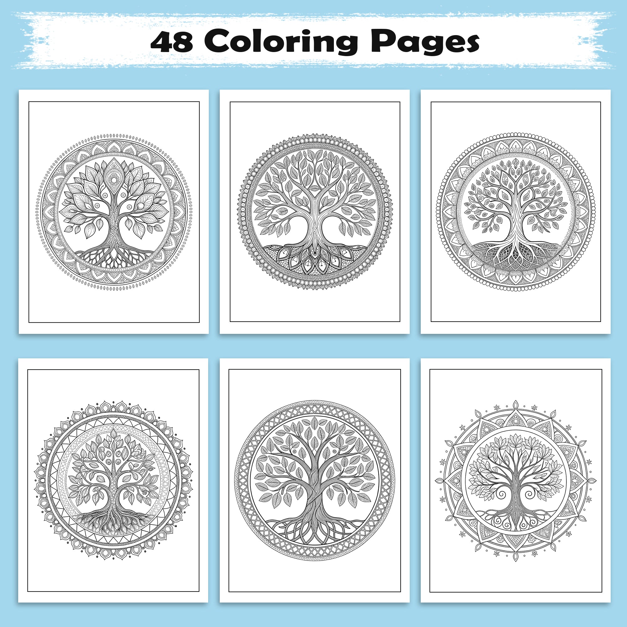 Mandala Forest – Tree Mandala Coloring Pages – 48 Pages – Detailed, Spiritual, Symmetrical Patterns – For Adults