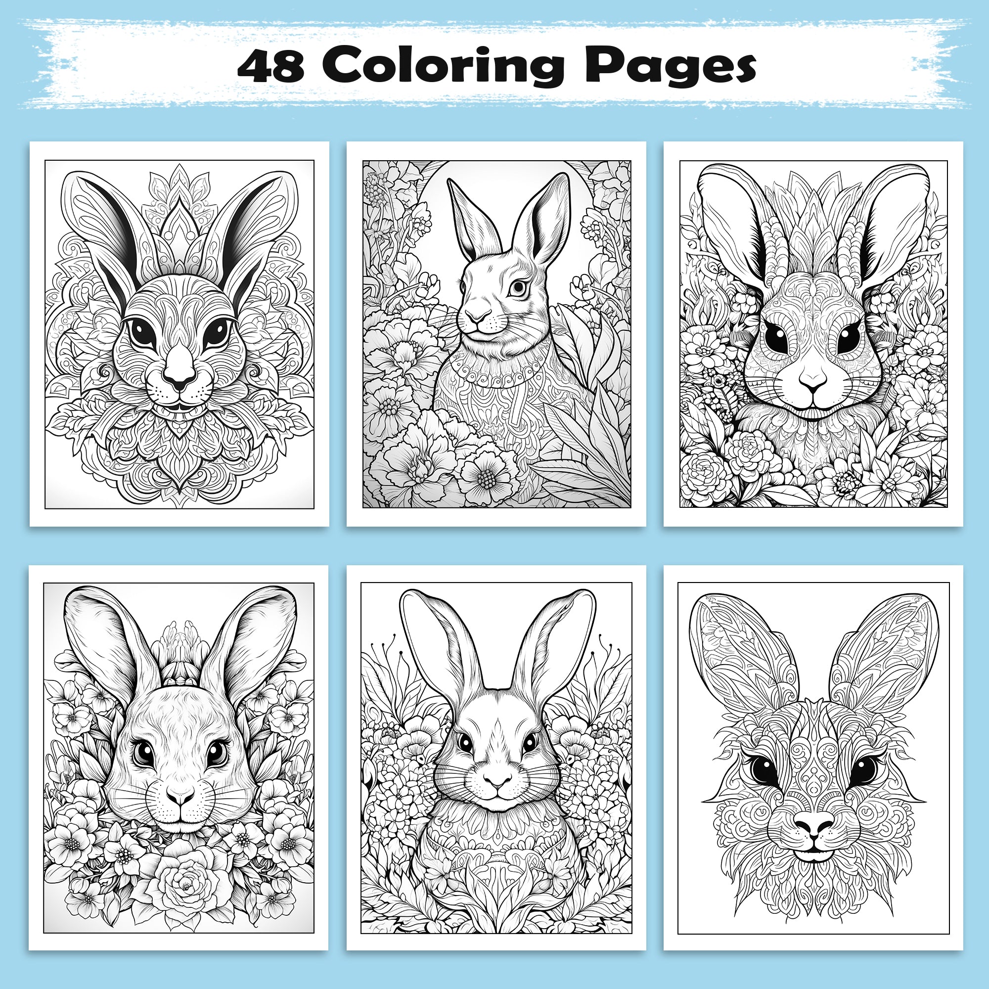 Royal Rabbit Mandalas Coloring Pages – 48 Detailed Animal Mandalas for Adults