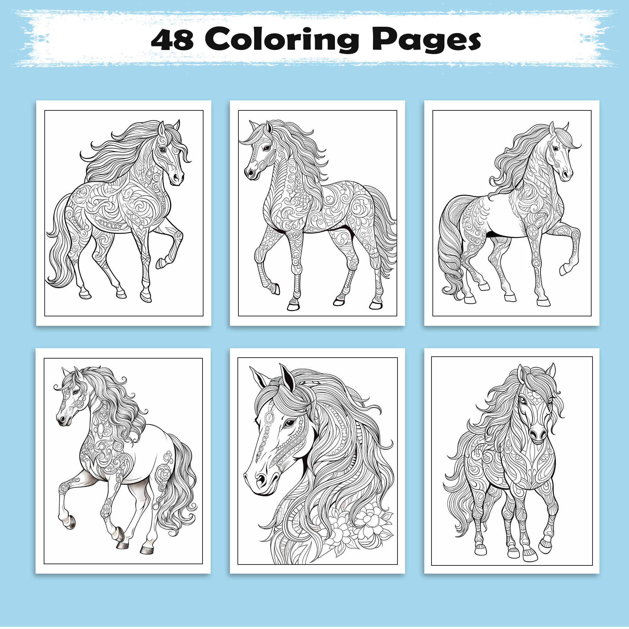 Mystic Horse Mandalas – Mandala Coloring Pages – 48 Pages – Intricate Patterns, Calm Energy – For Adults