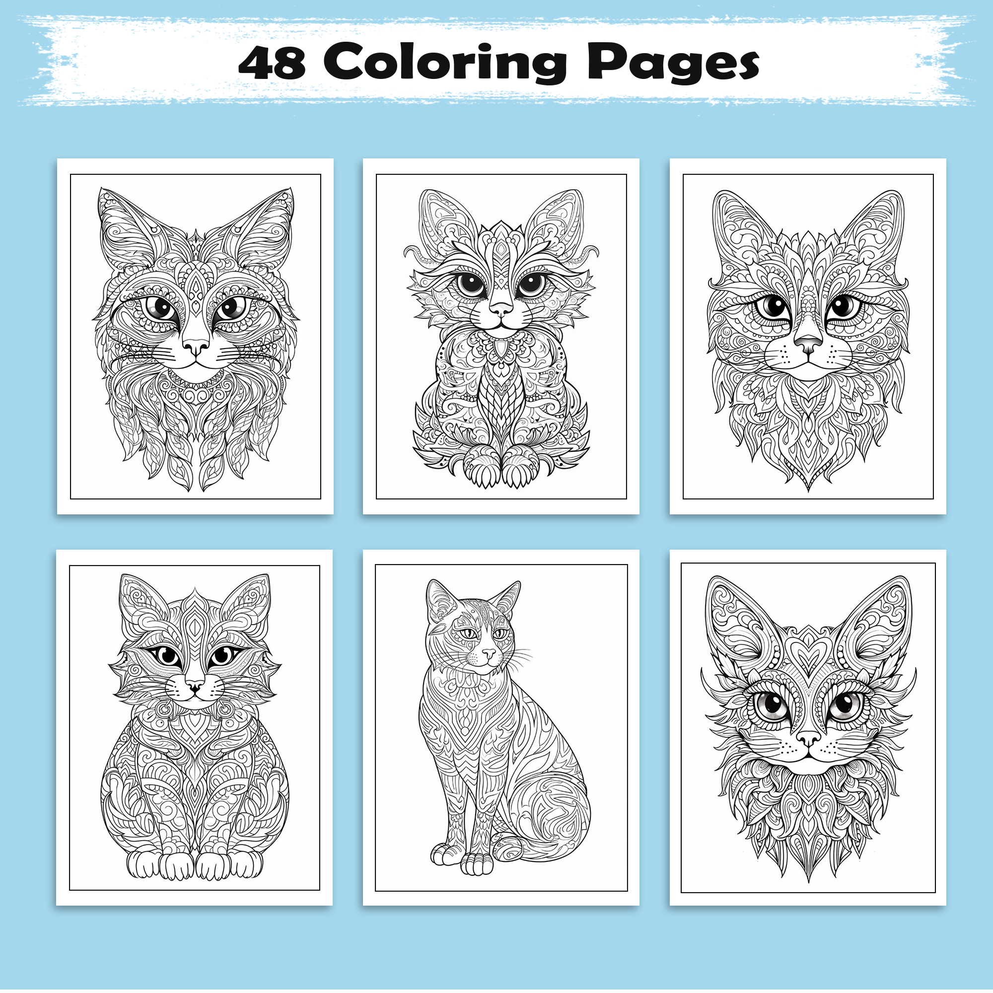 Mystic Cats – Mandala Coloring Pages – 48 Pages – Intricate Feline Patterns, Stress-Relieving Designs – For Adults
