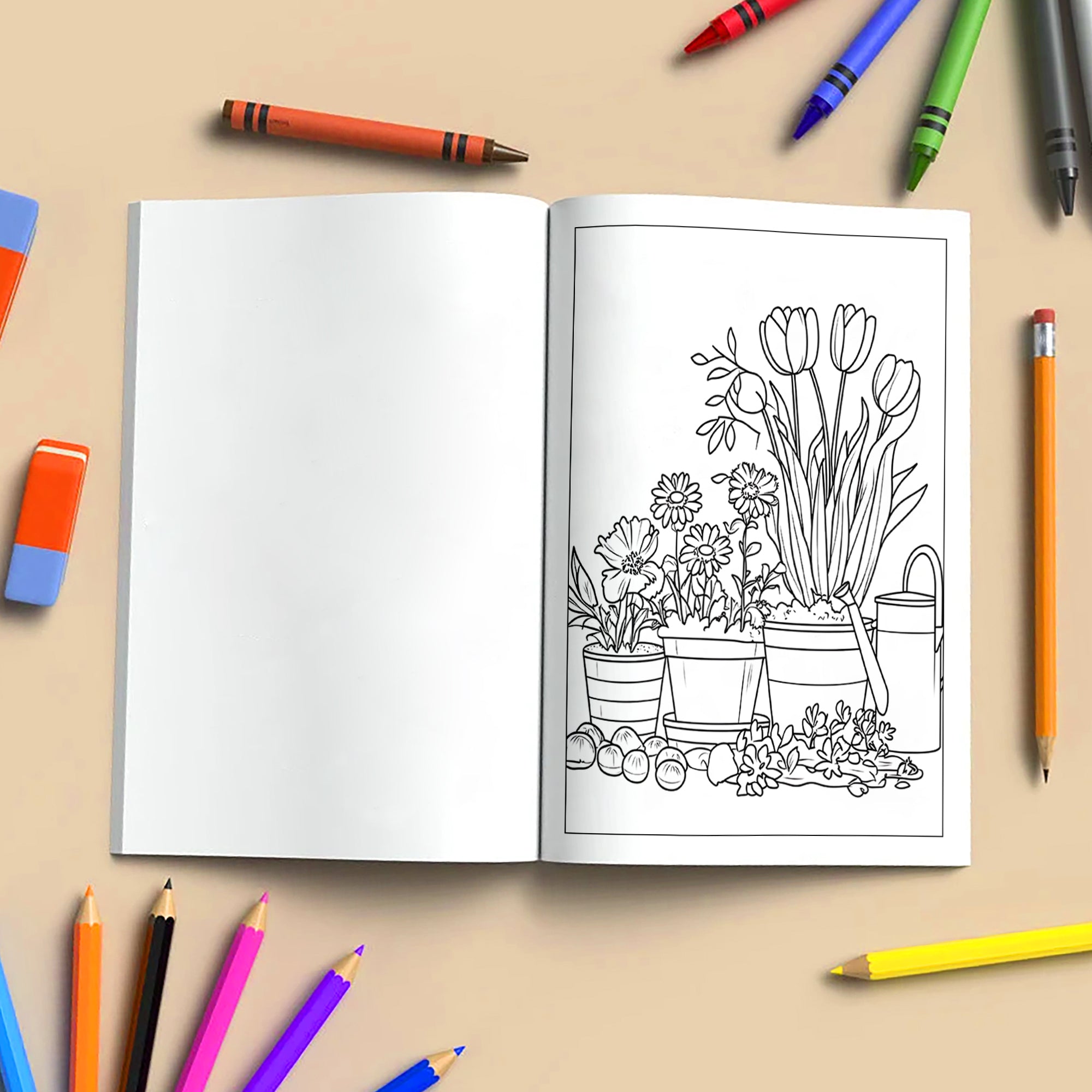 Blooming Garden Paths Coloring Pages– 48 Pages – Beautiful Flowers, Stone Paths, Wooden Fence – For Adults