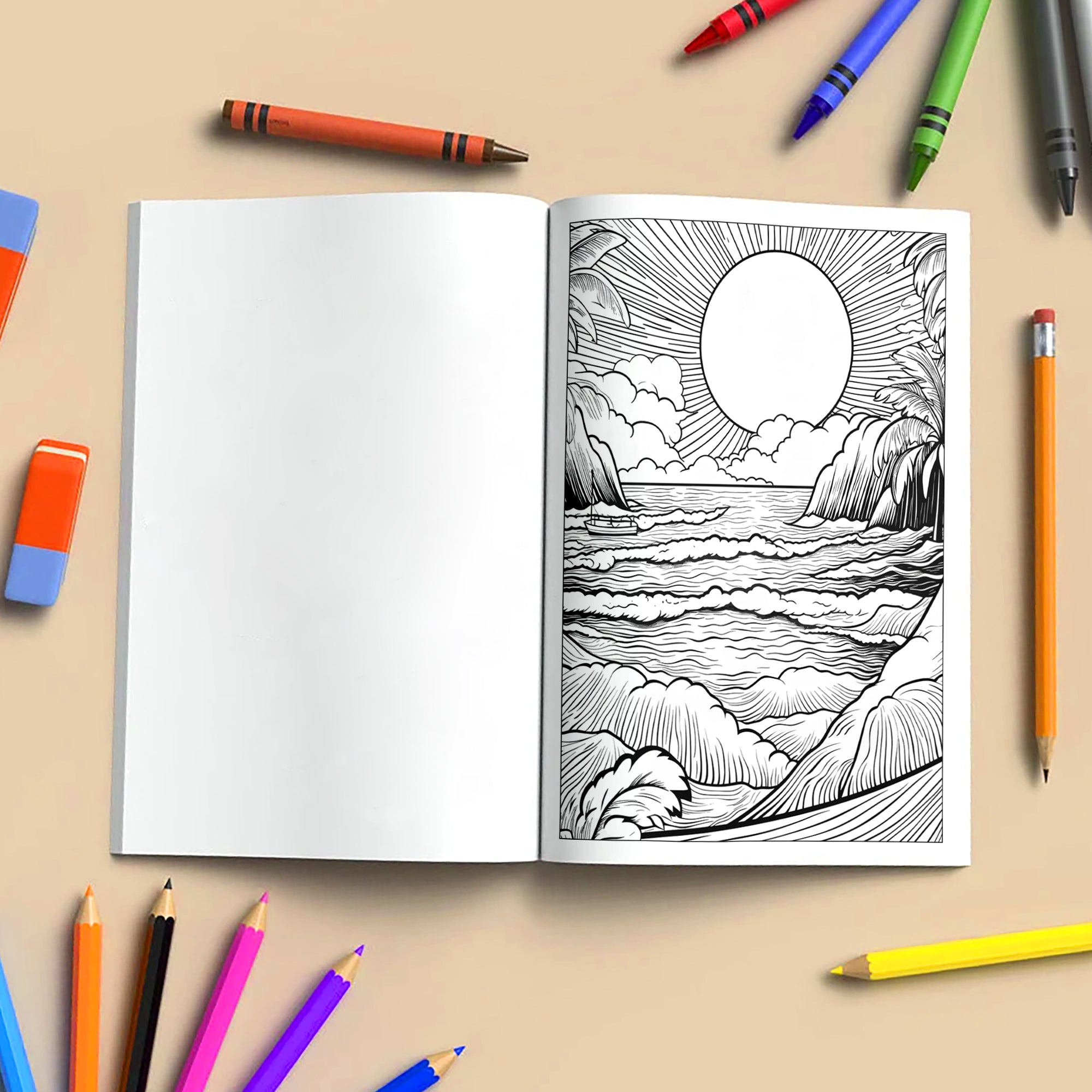 Waves of Hawaii Coloring Pages - 48 Sunrise Coast Scenes for Adults