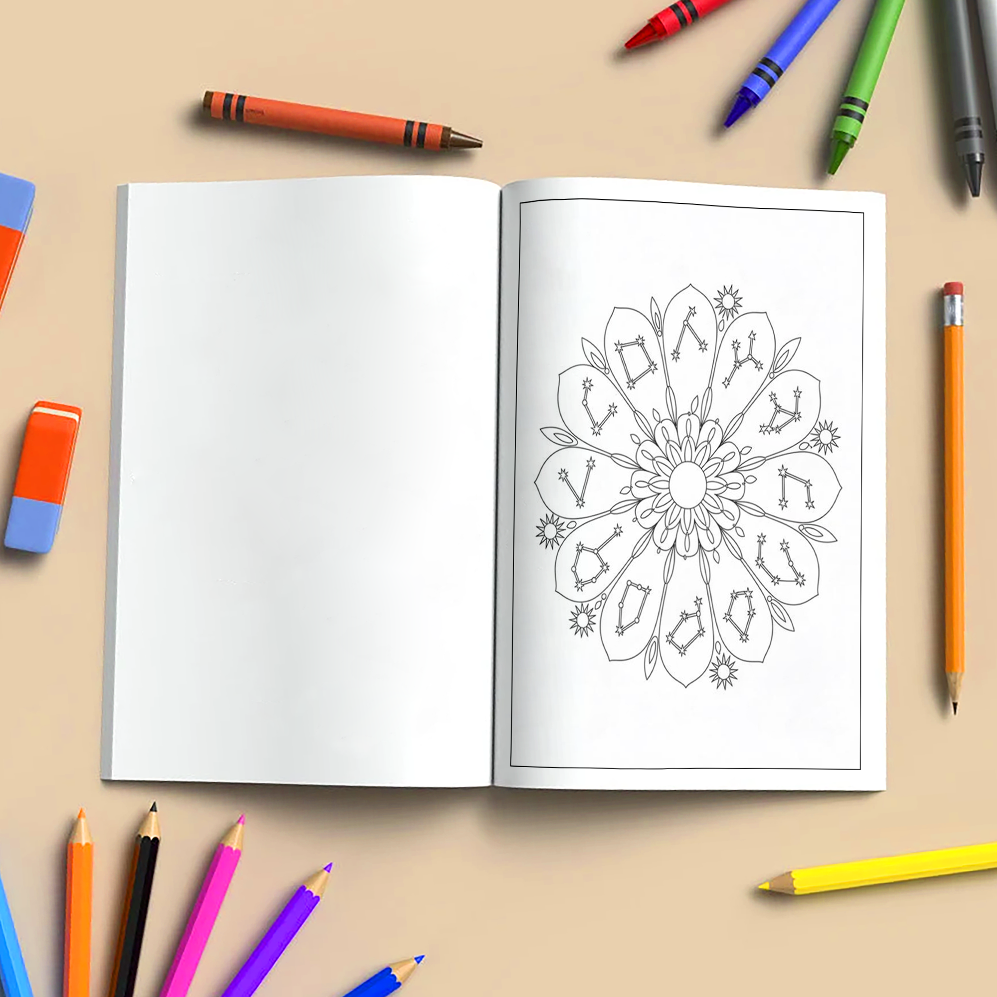 Zodiac Harmony – Astrology Coloring Pages – 48 Pages – Stars, Constellations, Mandala Designs – For Adults