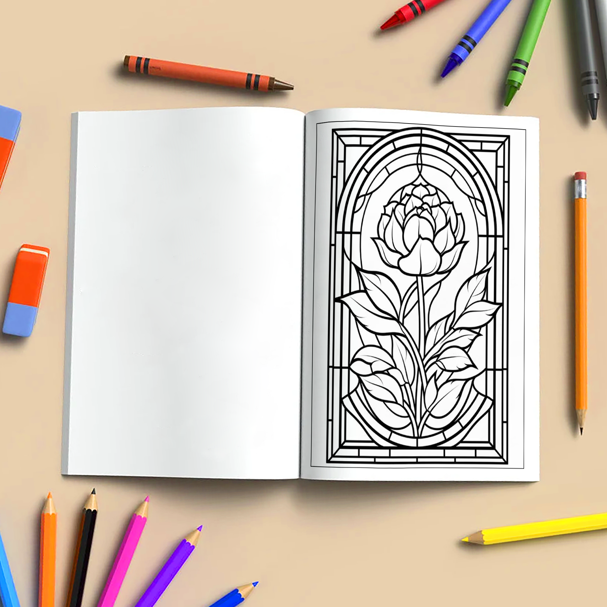 Flower Stained Glass Mandalas – Coloring Pages – 48 Pages – Bold Floral Windows, Intricate Lines, Zen-Inspired – For Adults