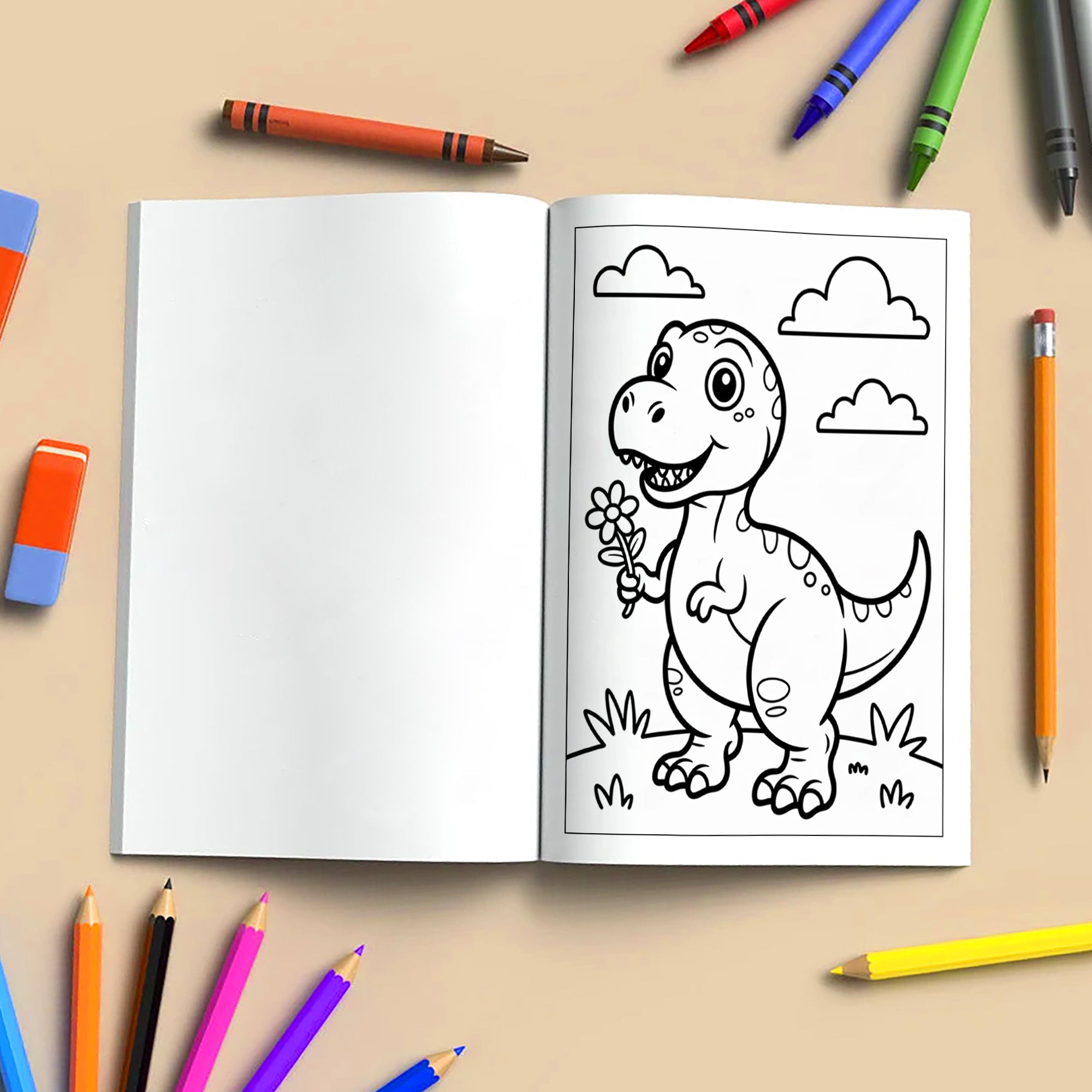 Happy Dino Days – Adorable Dinosaur Activity Coloring Pages – 48 Pages – Cute Dino, Outdoor Scenes – For Kids
