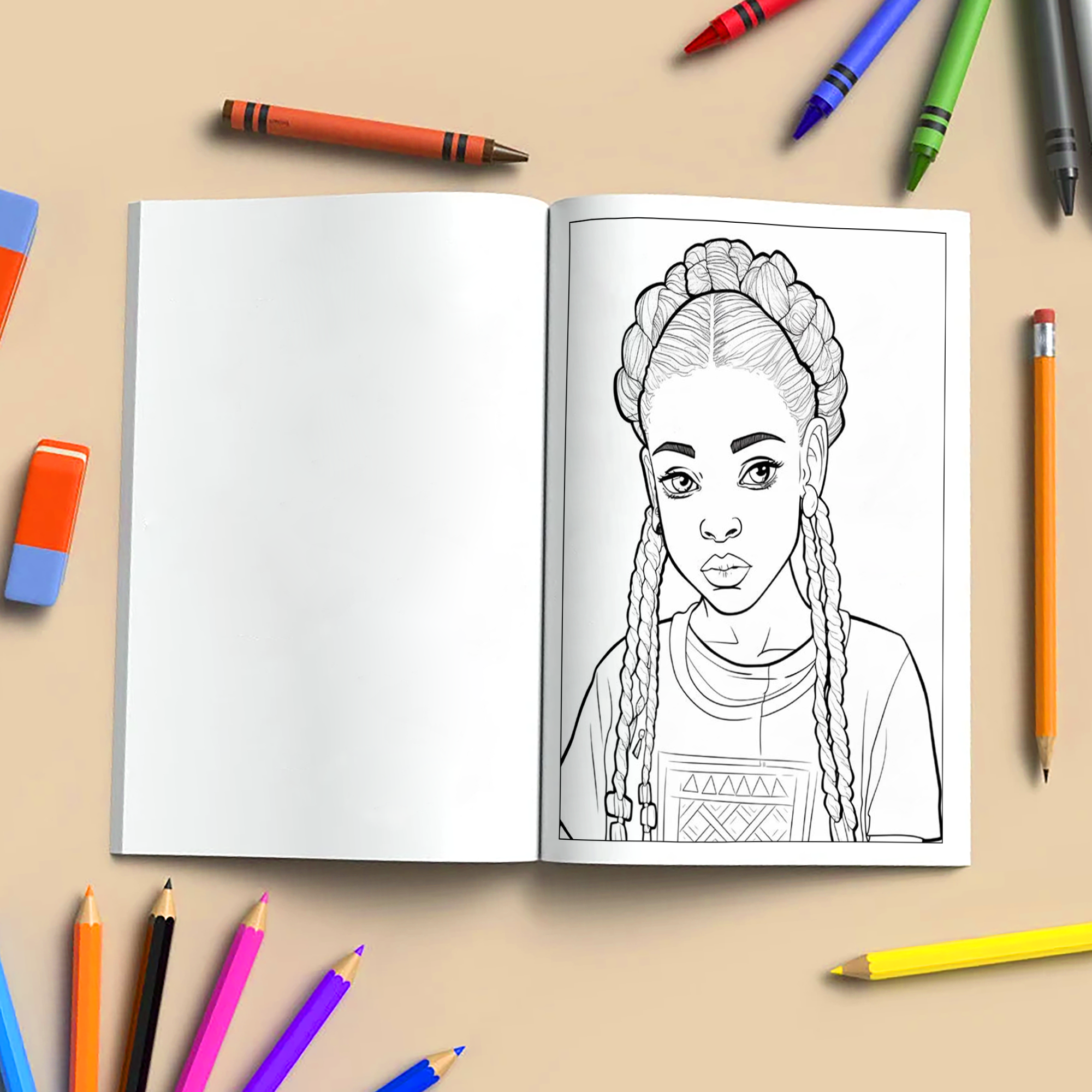 Braided Queens – Black Girls Coloring Pages – 48 Pages – Stylish, Empowering, Diverse Hairstyles – For Kids