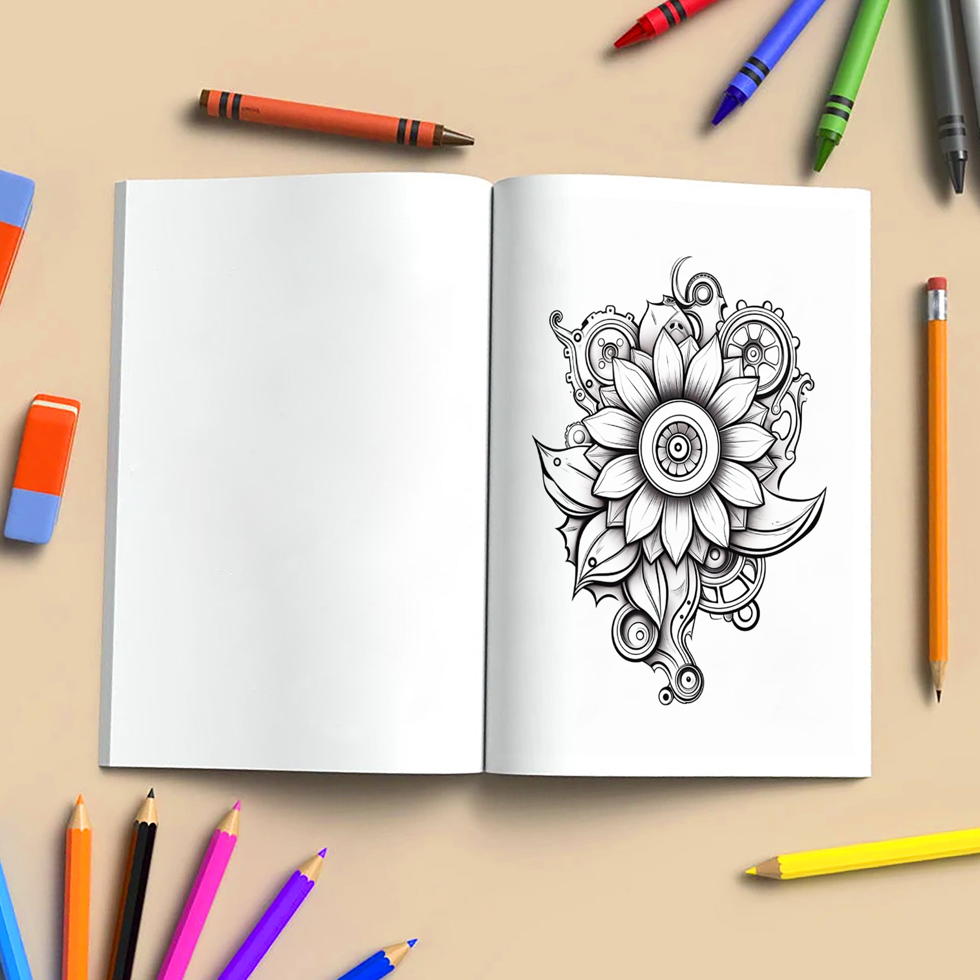 Mechanical Petals Mandala Coloring Pages – 48 Intricate Steampunk Flower Illustrations for Adults