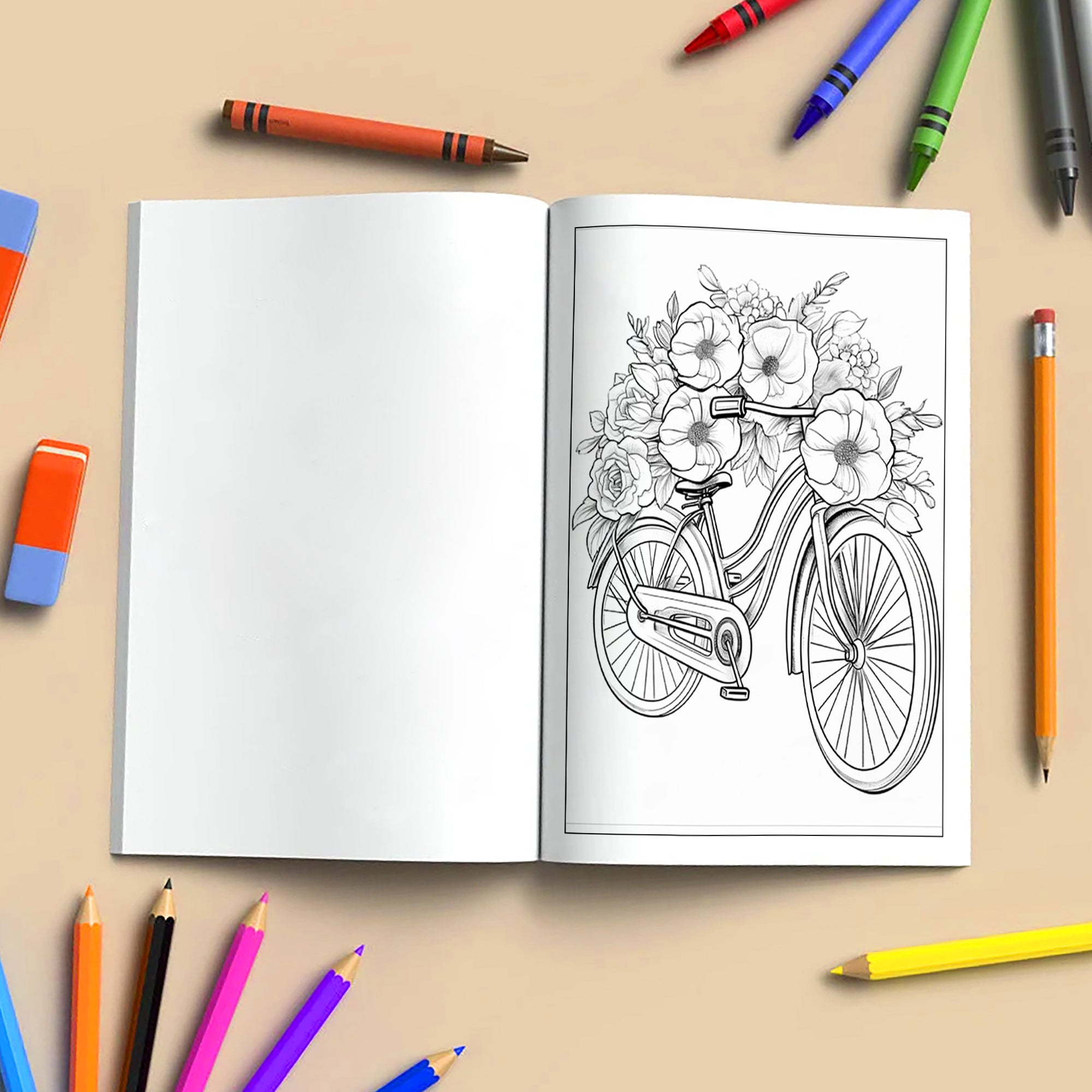 Bicycle Blossoms Coloring Pages – 48 Beautiful Bike & Floral Sheets – For Adults