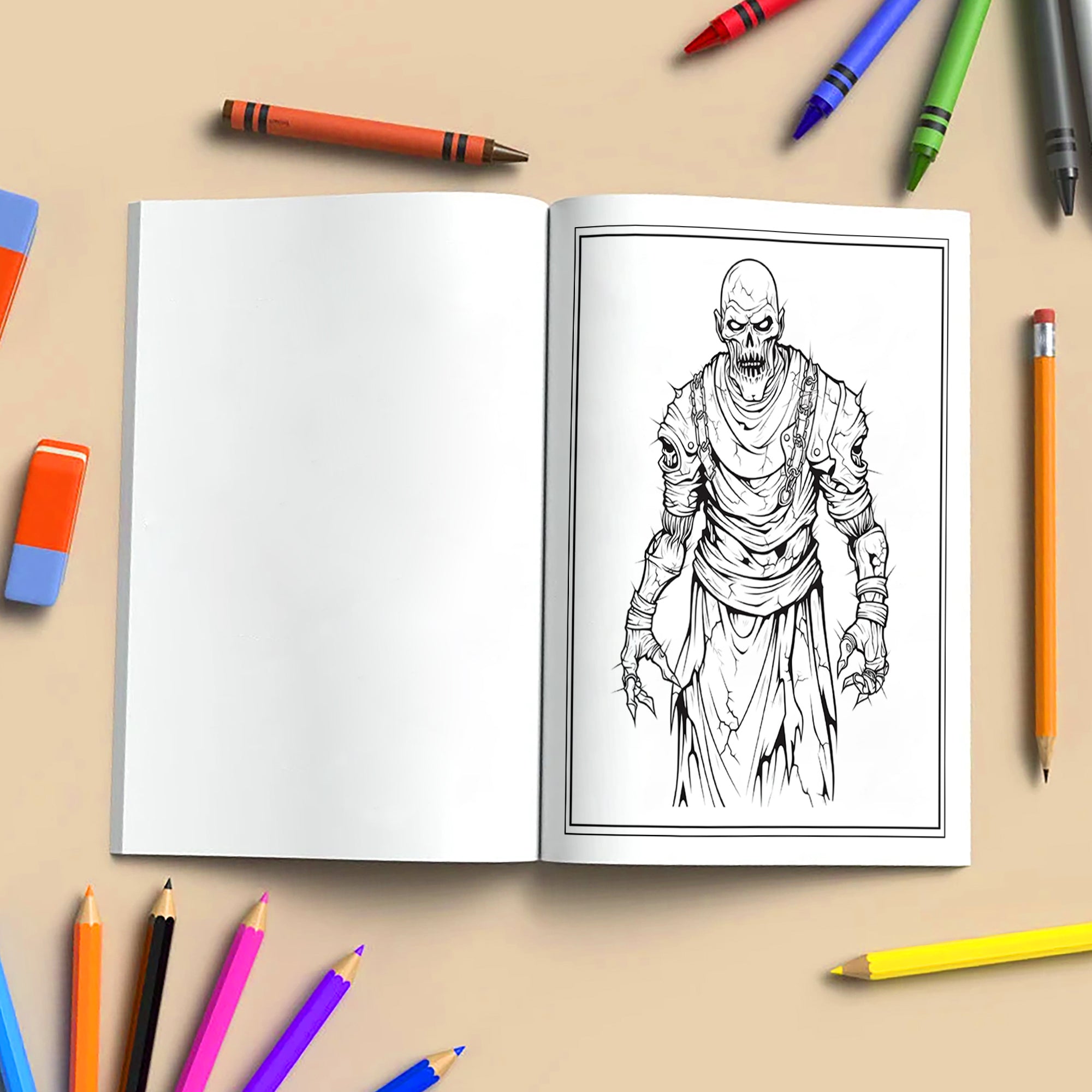 Haunting Screams Horror Coloring Pages – 48 Pages – Scary Skeletons, Zombies & Haunted Piano Scene – For Adults