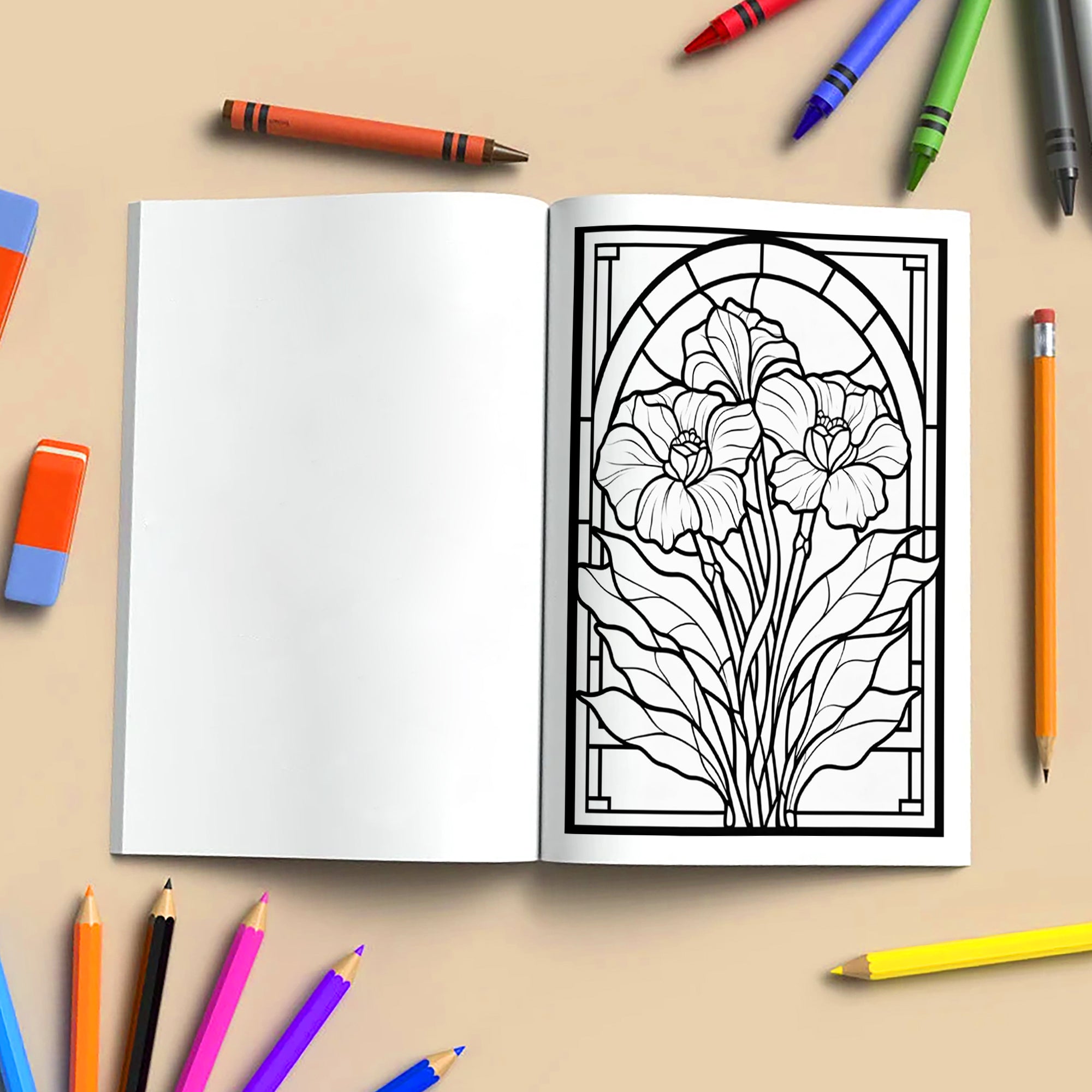 Stained Glass Flower Garden Coloring Pages – 60 Intricate Floral Designs for Adults