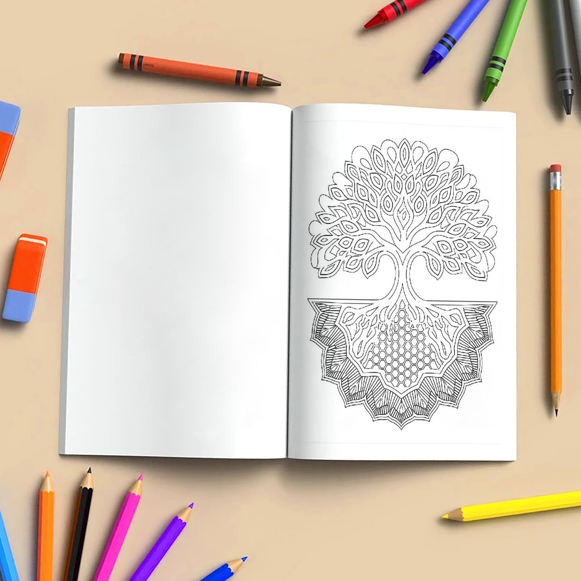 Roots of Harmony Coloring Pages – 48 Pages – Tree Mandalas and Sacred Patterns for Adults