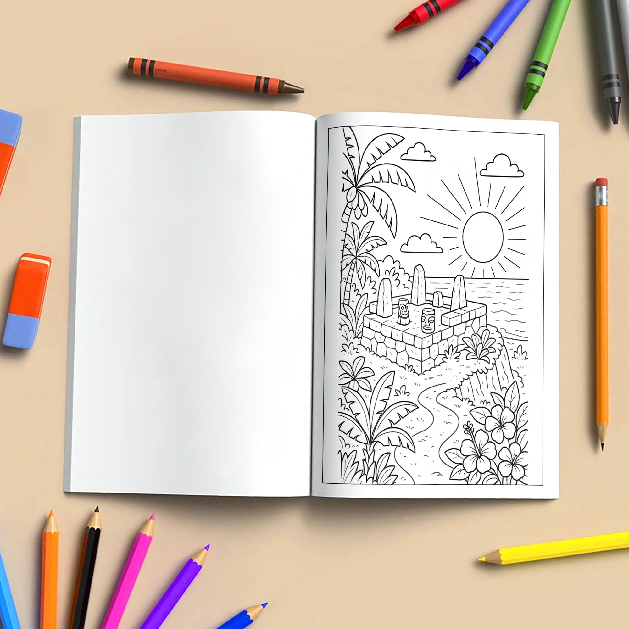 Sacred Hawaii Coloring Pages – 48 Legendary Temples & Tiki Scenes for Adults