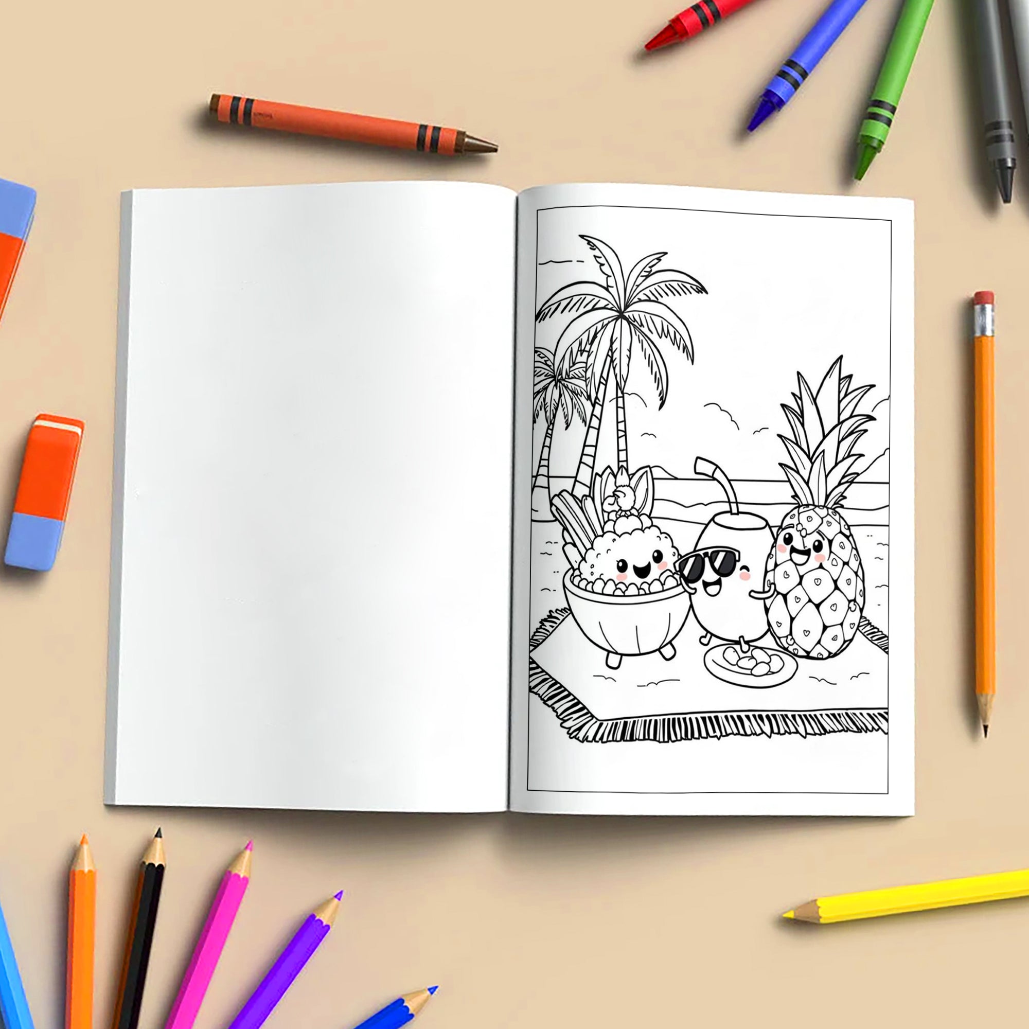 Kawaii Hawaii Treats Coloring Pages – 48 Cute Tropical Snack Illustrations for Kids