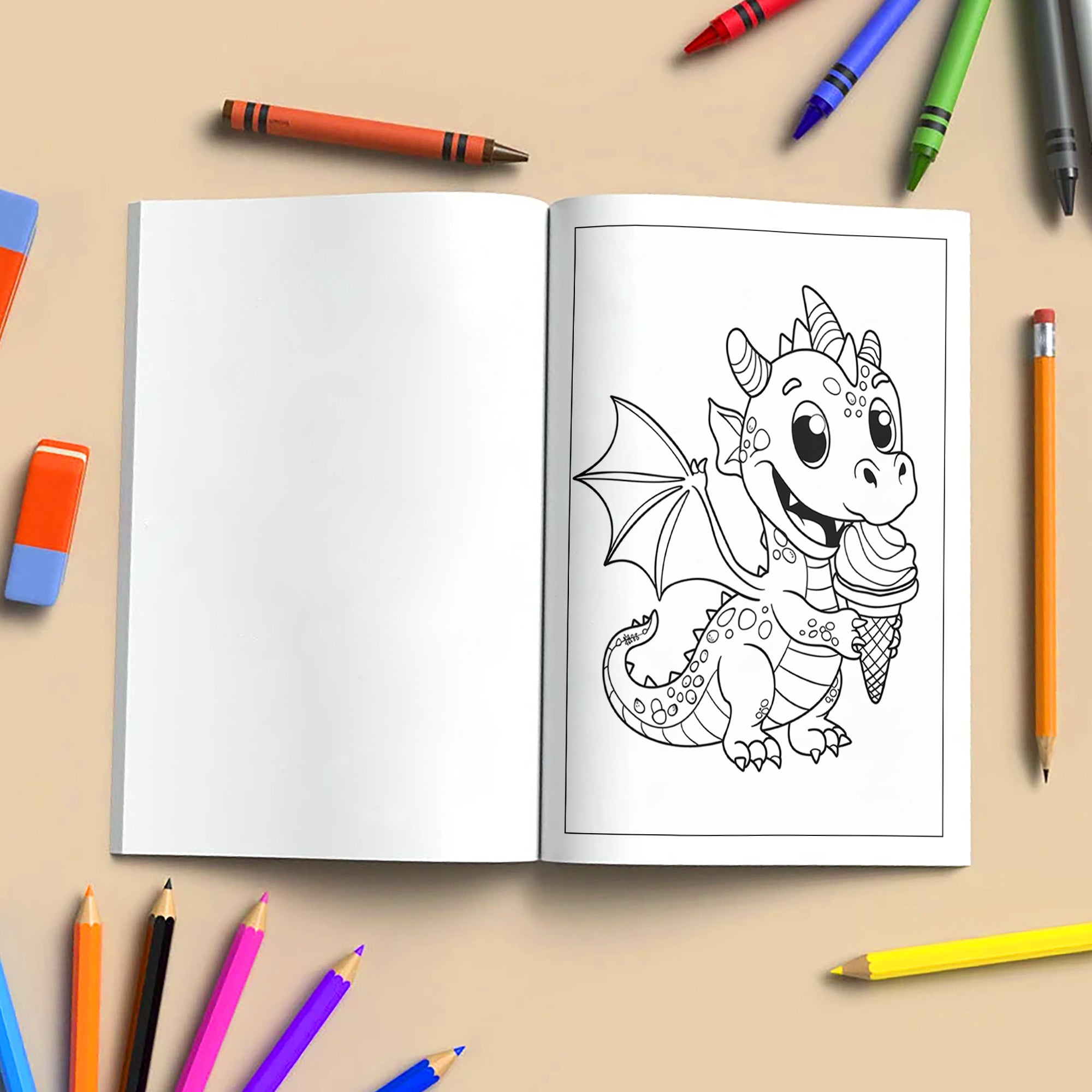 Magical Dino World Coloring Pages – 48 Pages – Cute Dinosaur Adventures, Bath Time and Magic Scenes – For Kids