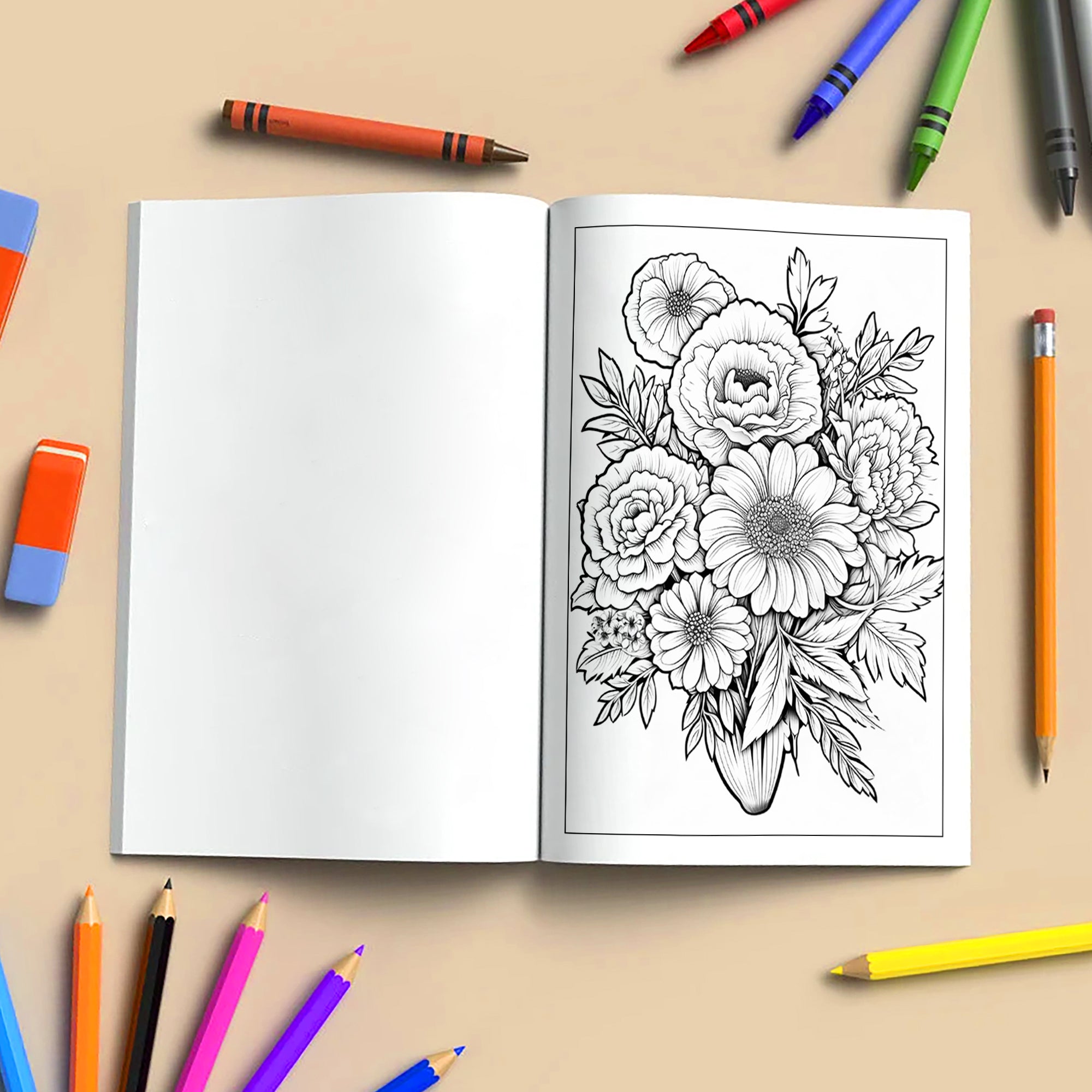 Blooming Bouquet Floral Coloring Pages – 48 Pages – Beautiful Flower Arrangements – For Adults