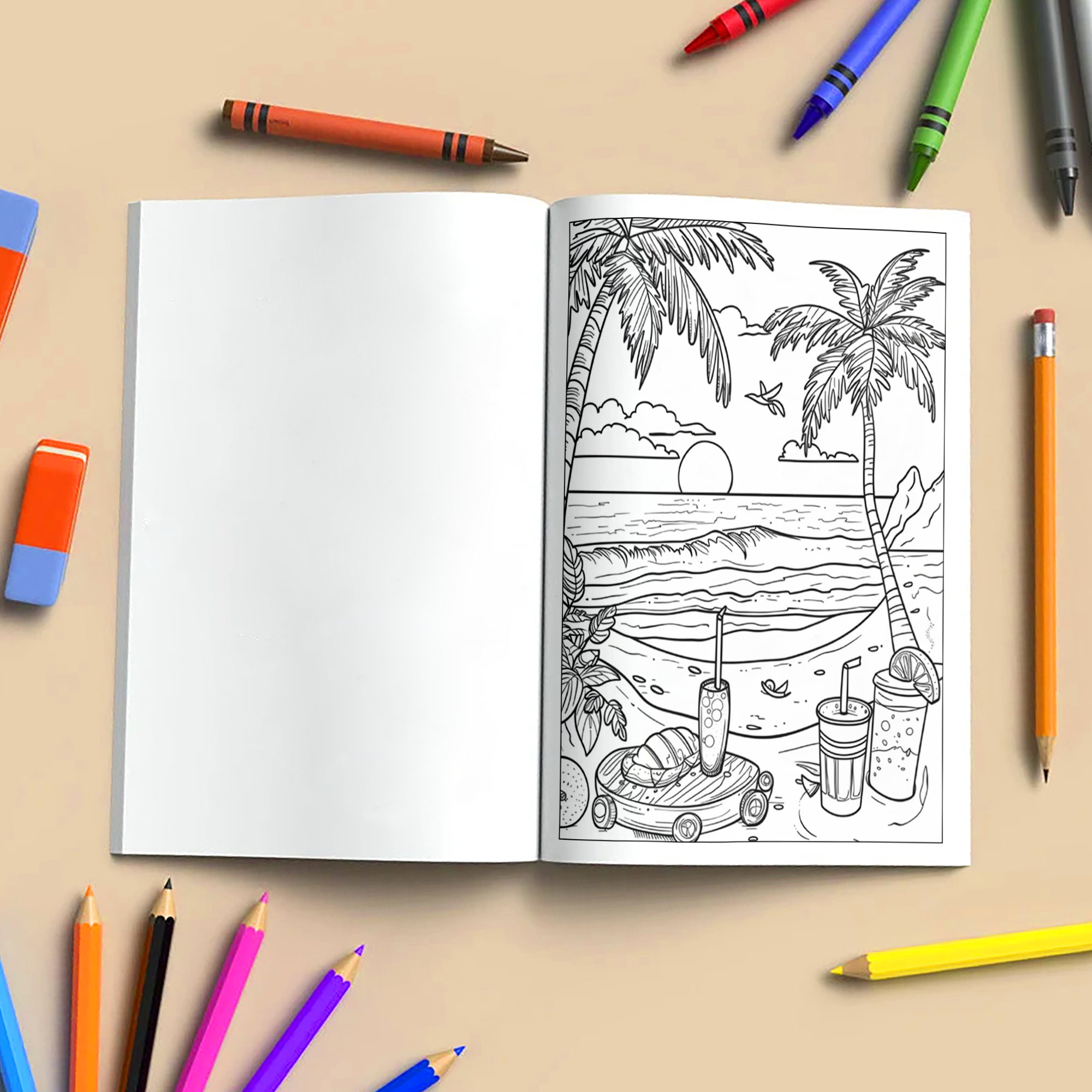 Tropical Breeze – Hawaii Coloring Pages – 48 Relaxing Beach Scenes for Adults