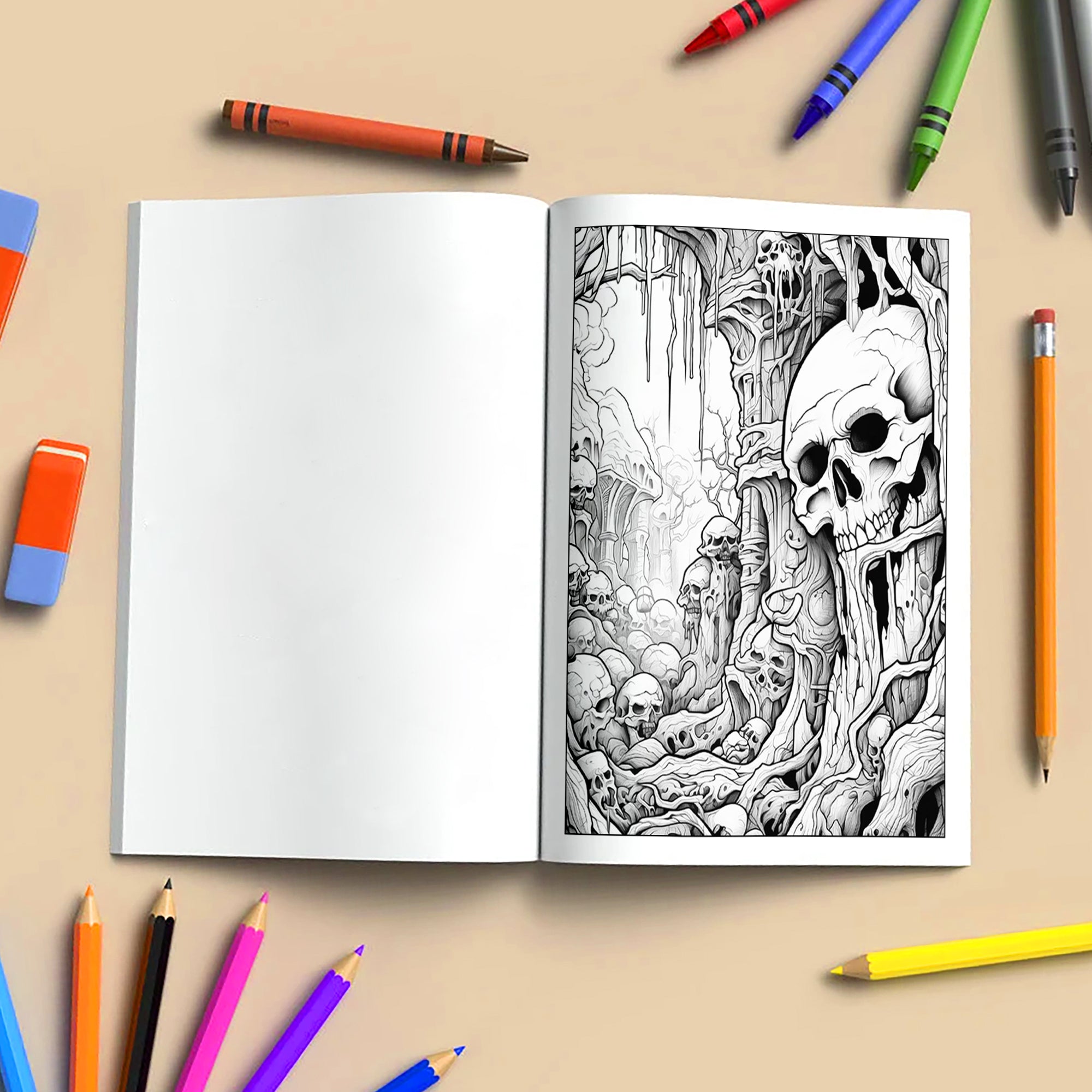 Whispers of the Dead Coloring Pages – 48 Gothic Skull Designs – For Adults