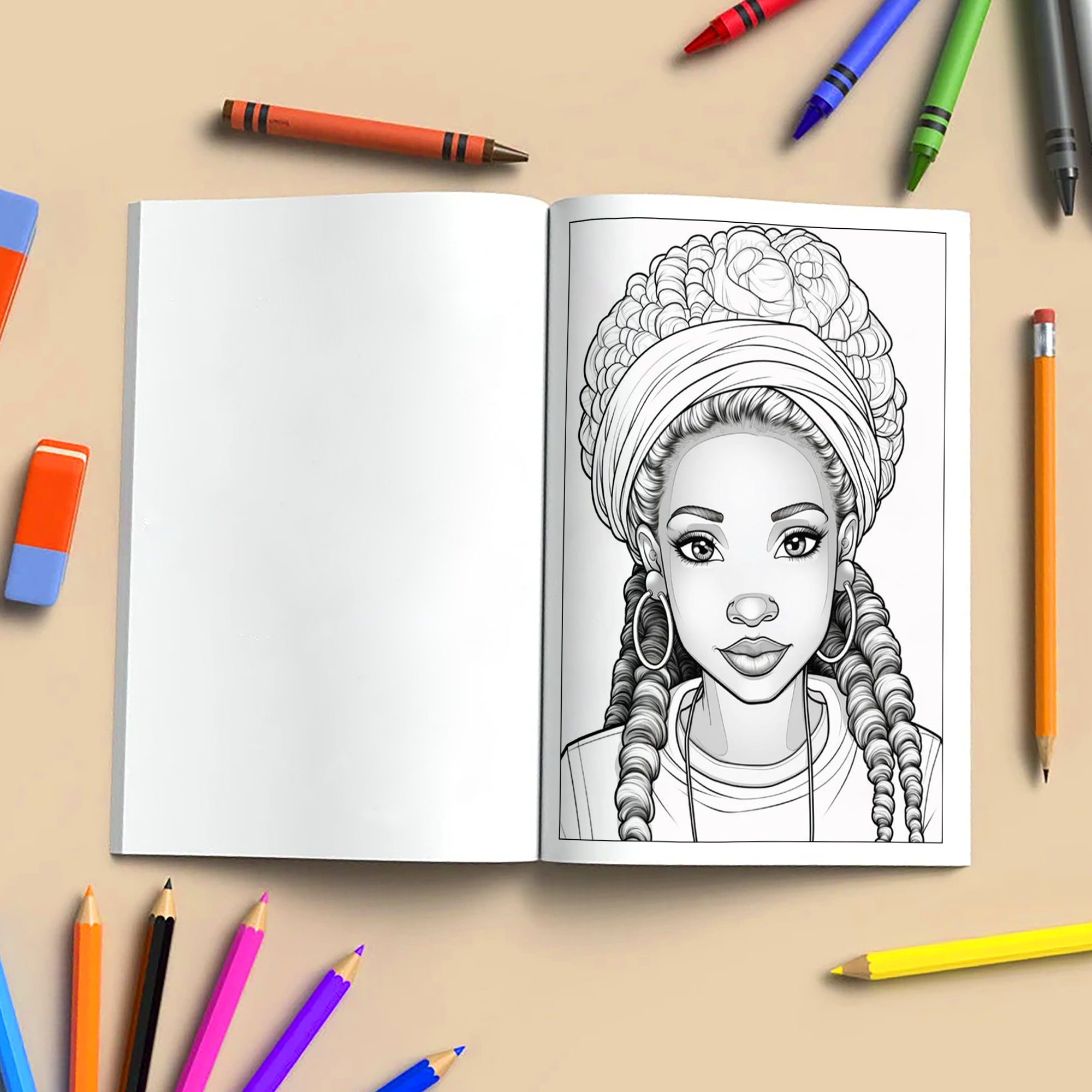 Radiant Roots – Black Girl Coloring Pages – 48 Pages – Braids, Curls, Crowns – For Kids